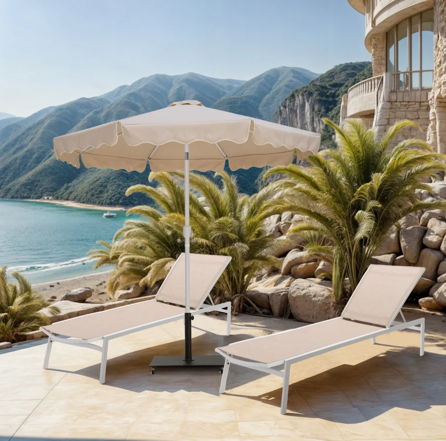 Amalfi Water Resistant Fabric And Aluminum Patio Umbrella With Base Set - Image 59