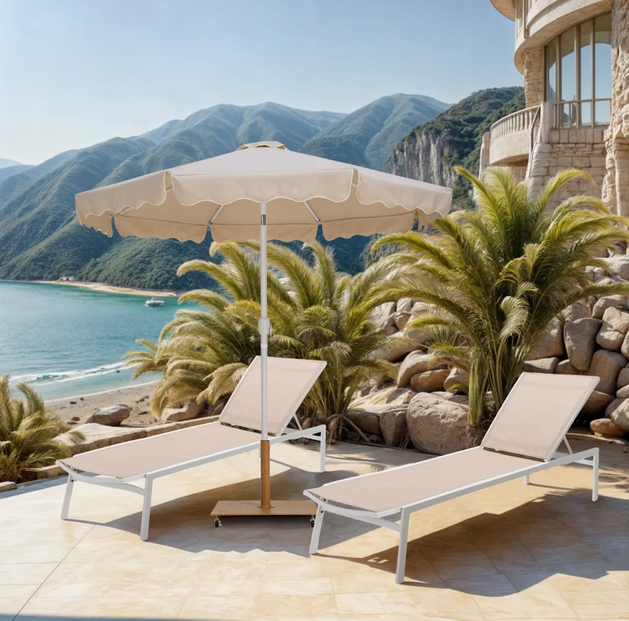 Amalfi Water Resistant Fabric And Aluminum Patio Umbrella With Base Set - Image 59