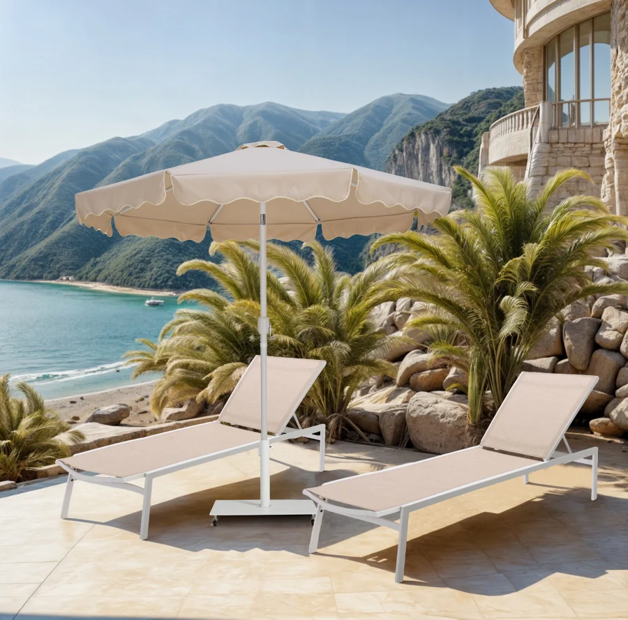 Amalfi Water Resistant Fabric And Aluminum Patio Umbrella With Base Set - Image 59