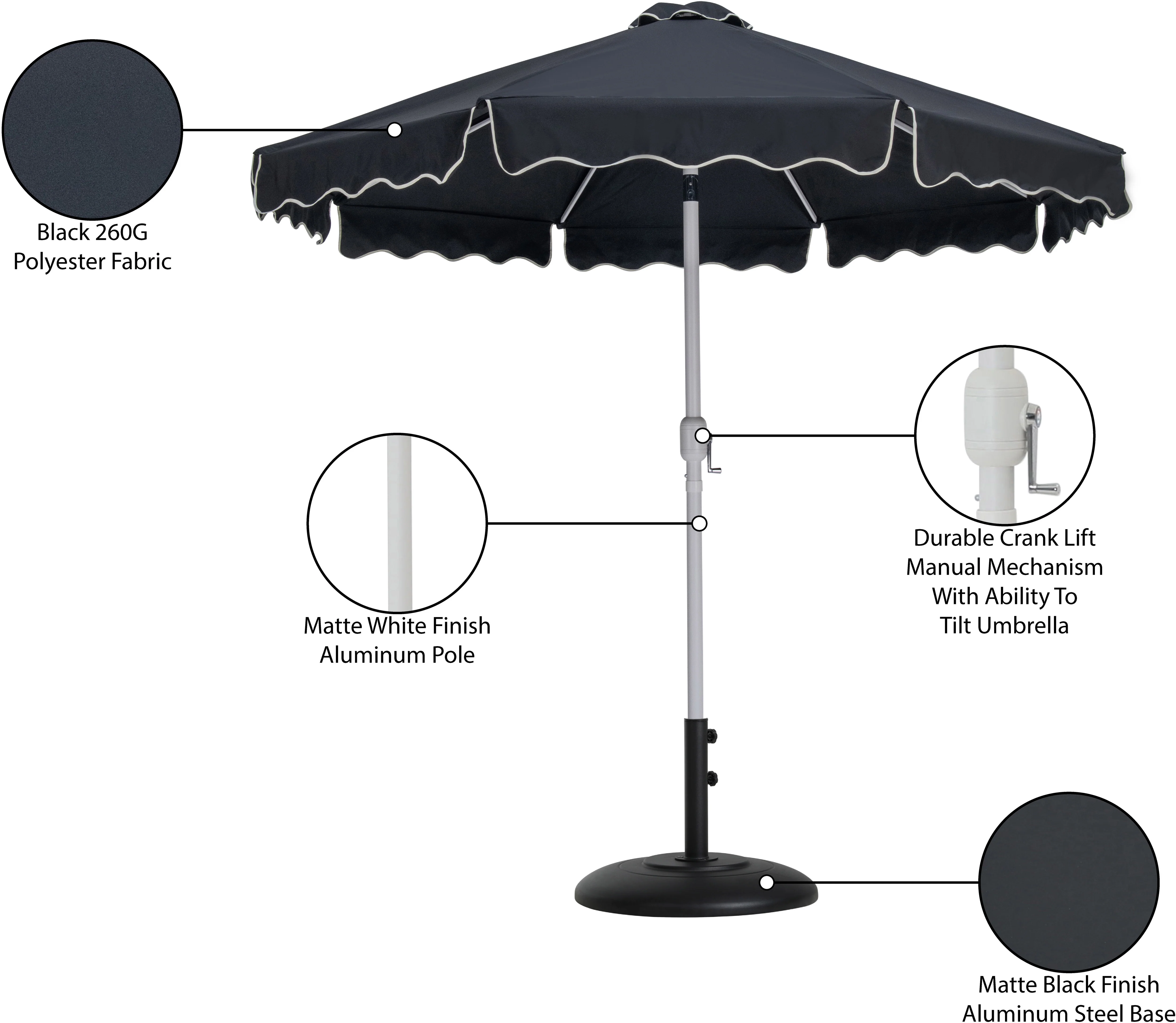Amalfi Water Resistant Fabric And Aluminum Patio Umbrella With Base Set - Image 17