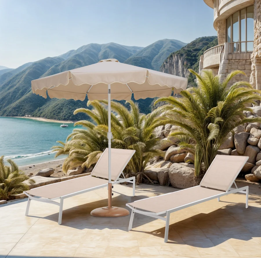 Amalfi Water Resistant Fabric And Aluminum Patio Umbrella With Base Set - Image 49
