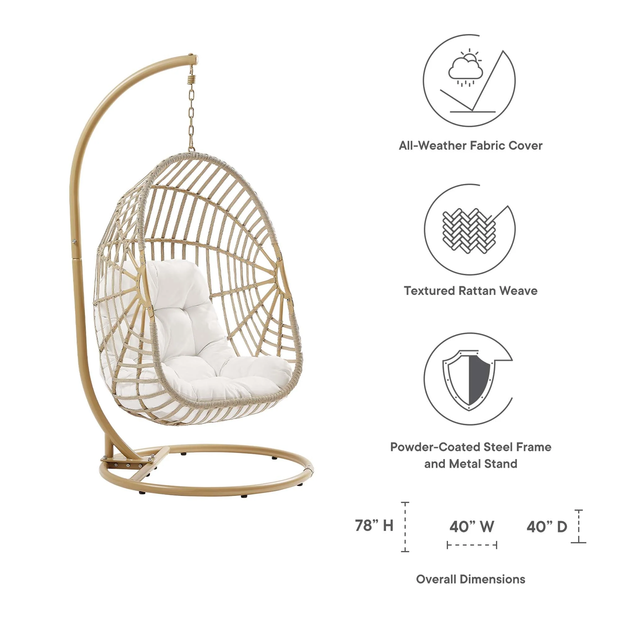 Amalie Wicker Rattan Outdoor Patio Rattan Swing Chair in Natural White - Image 7