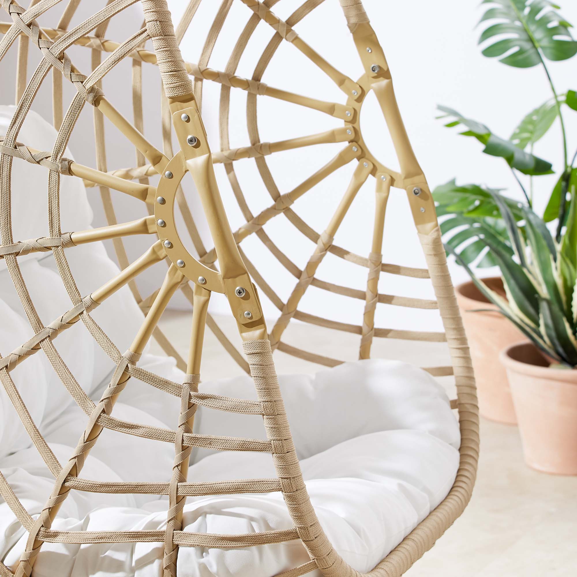 Amalie Wicker Rattan Outdoor Patio Rattan Swing Chair without Stand in Natural White - Image 8