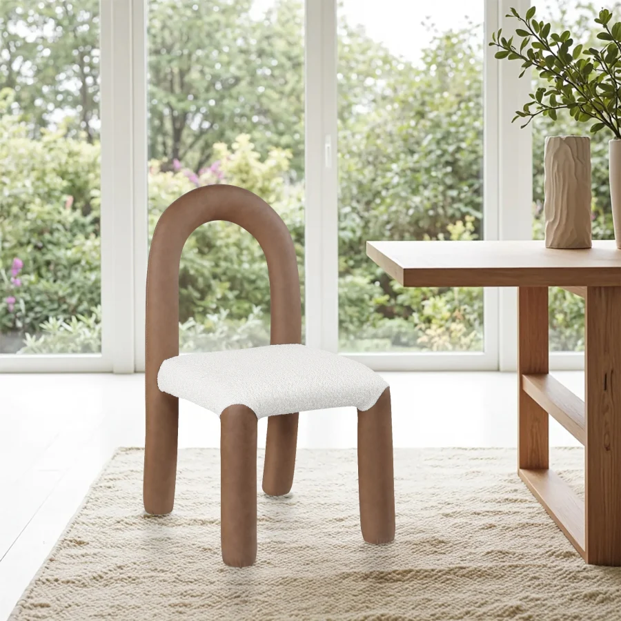 Amari Vegan Leather And Boucle Fabric Upholstered Dining Chair - Image 33