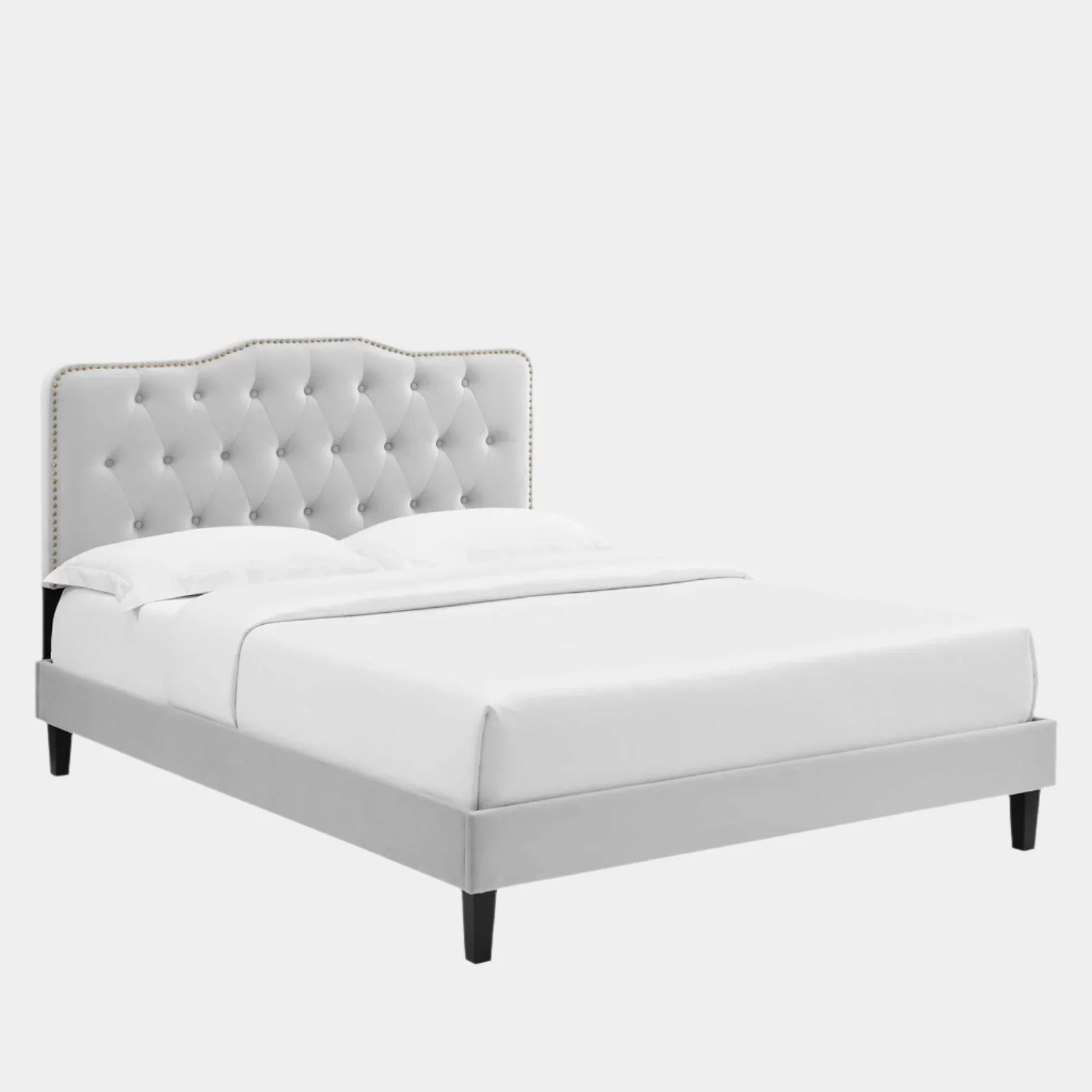 Amber Performance Velvet Platform Bed With Black Wood Legs - Image 15
