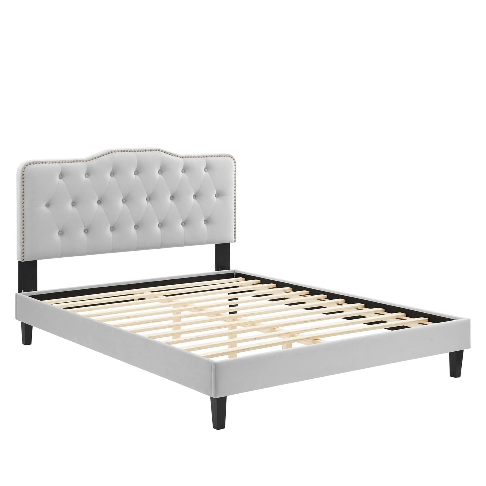 Amber Performance Velvet Platform Bed With Black Wood Legs - Image 16