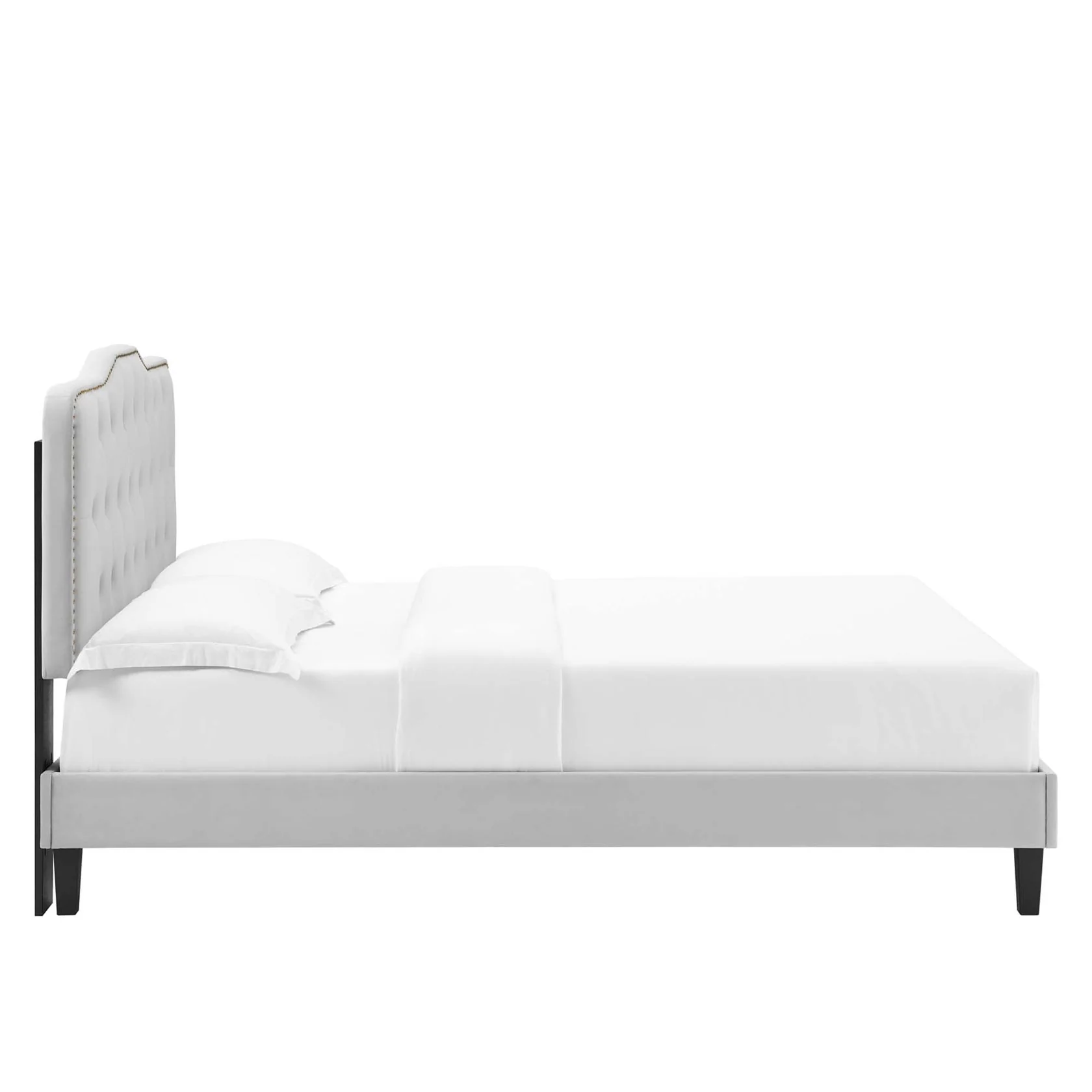 Amber Performance Velvet Platform Bed With Black Wood Legs - Image 17