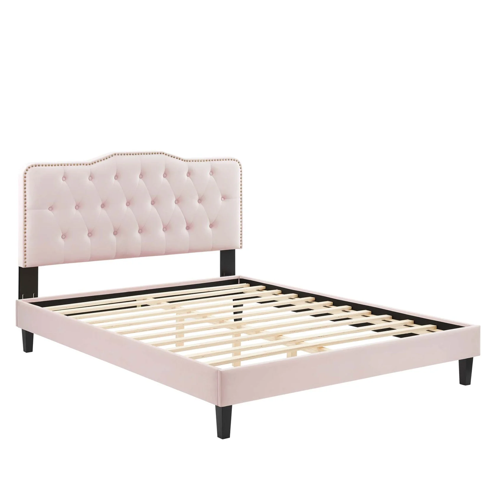 Amber Performance Velvet Platform Bed With Black Wood Legs - Image 2