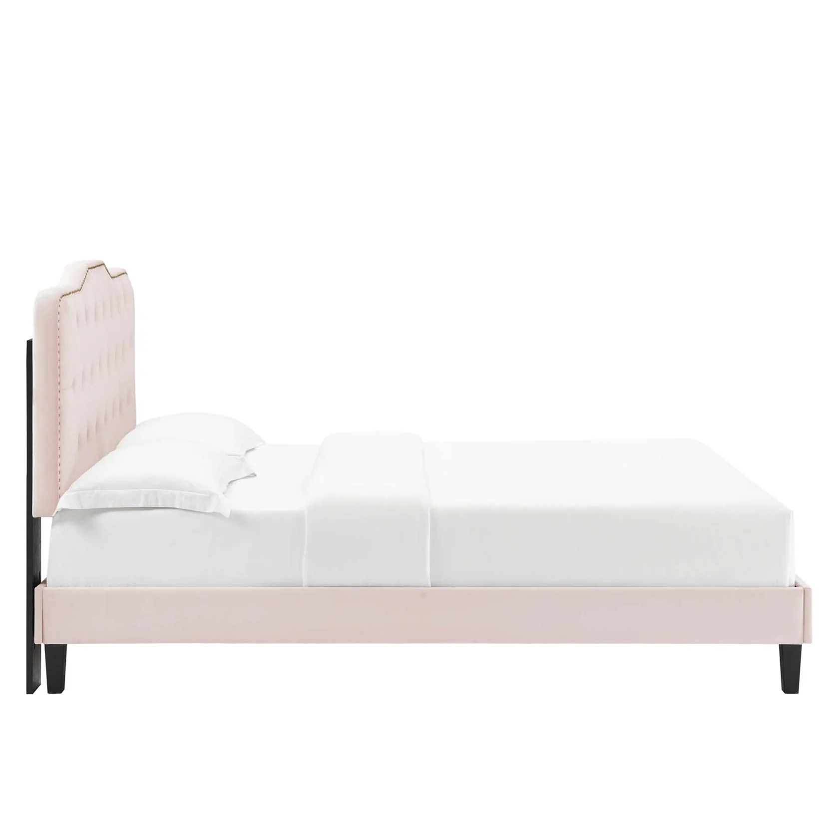 Amber Performance Velvet Platform Bed With Black Wood Legs - Image 3