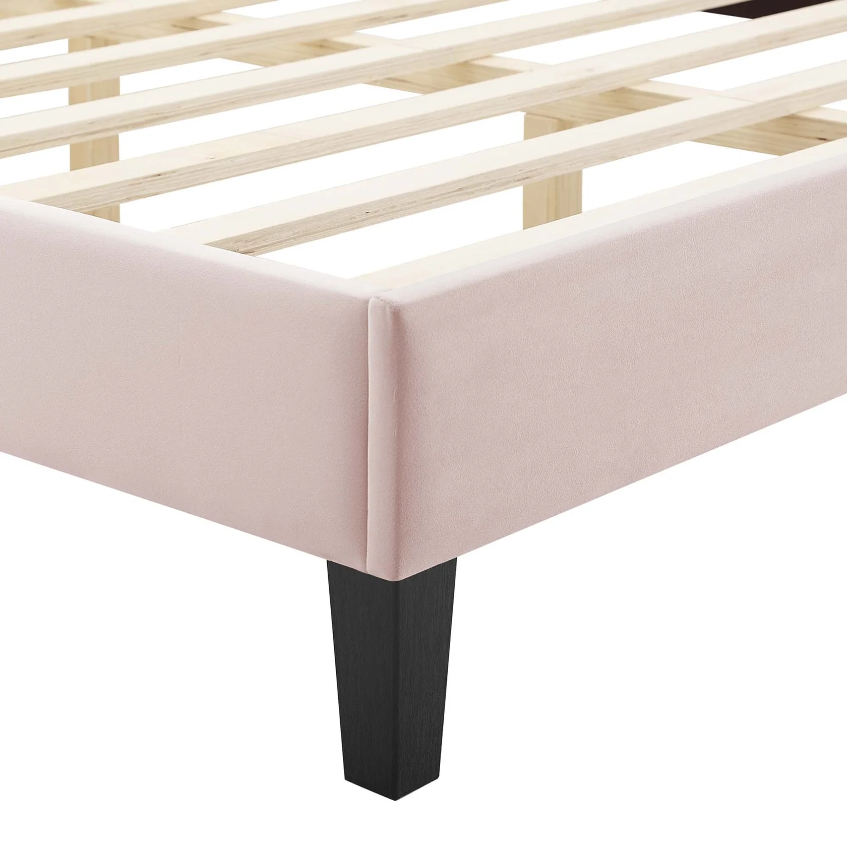 Amber Performance Velvet Platform Bed With Black Wood Legs - Image 6
