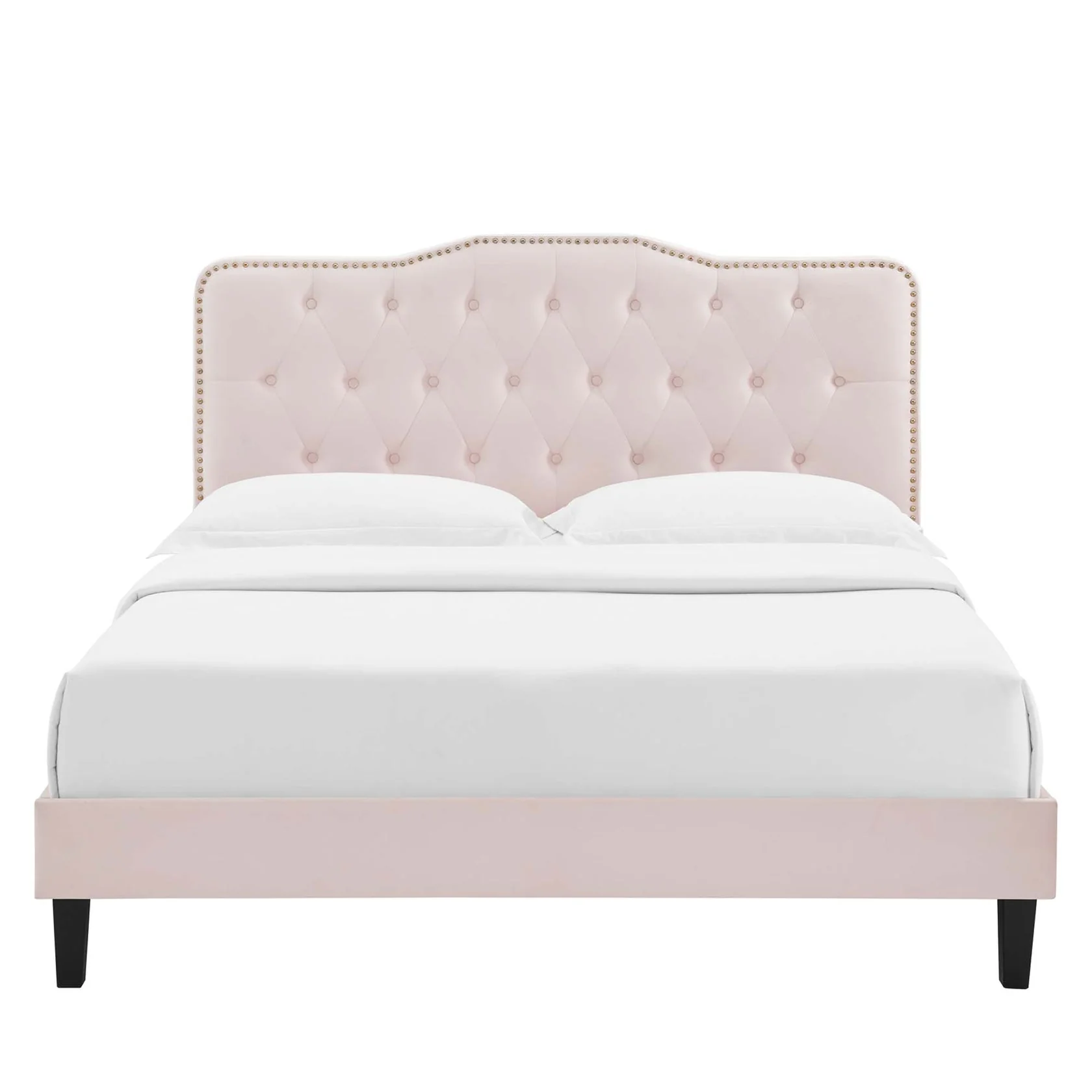 Amber Performance Velvet Platform Bed With Black Wood Legs - Image 8