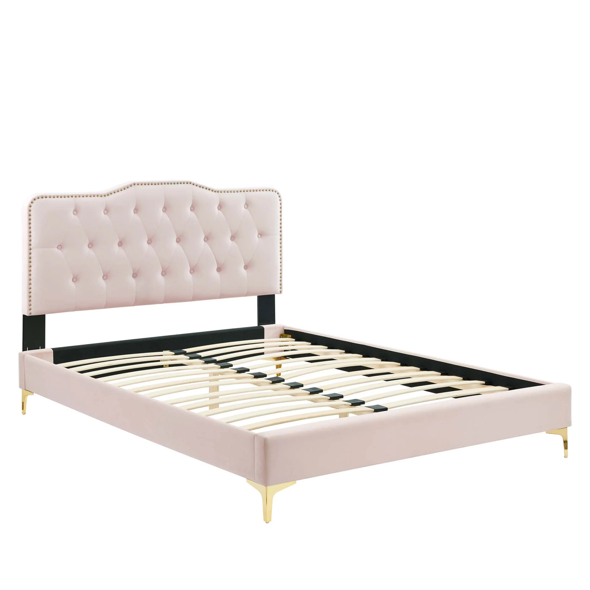 Amber Performance Velvet Platform Bed With Gold Legs - Image 2