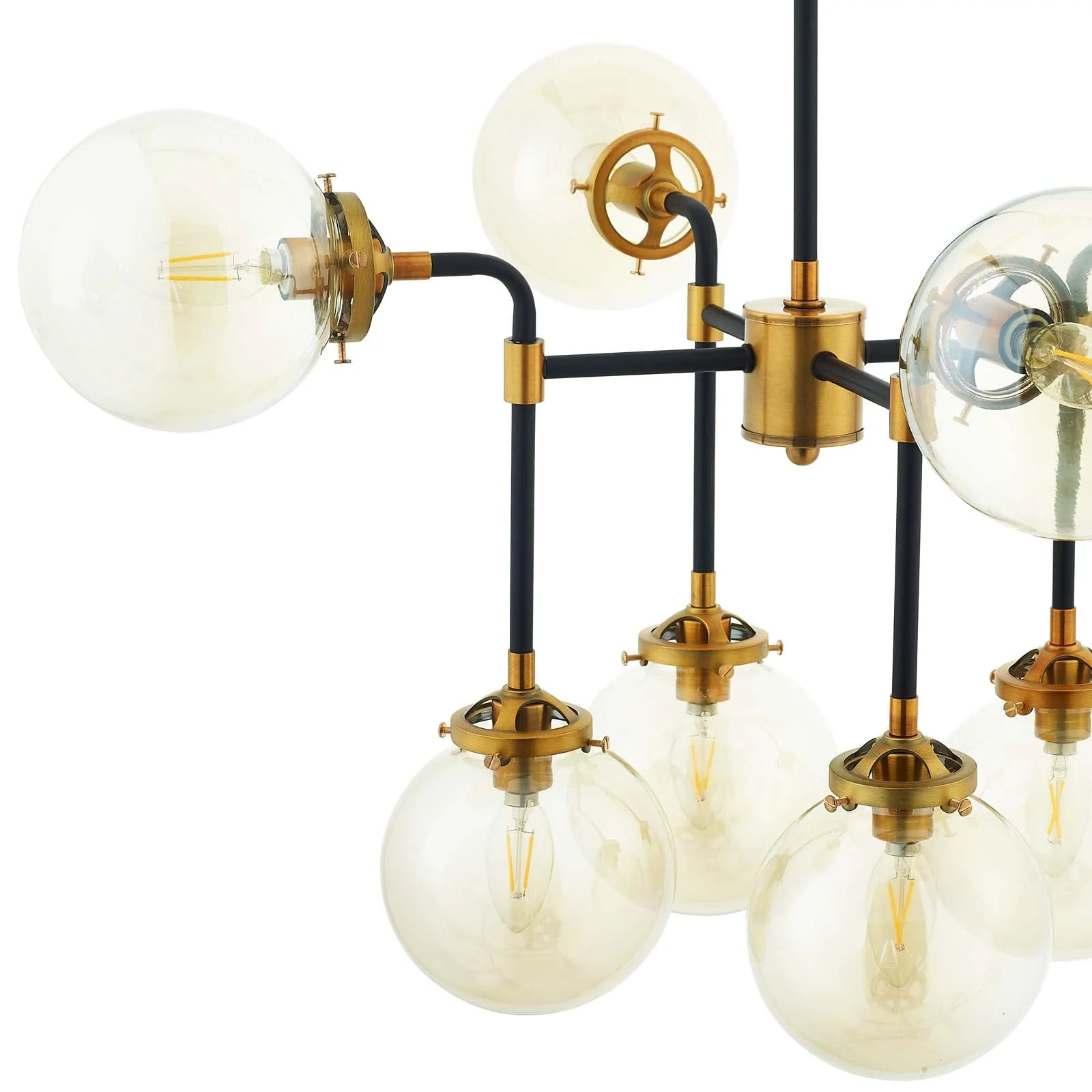 Ambition Amber Glass And Antique Brass 8 Light Pendant Chandelier - Image 2