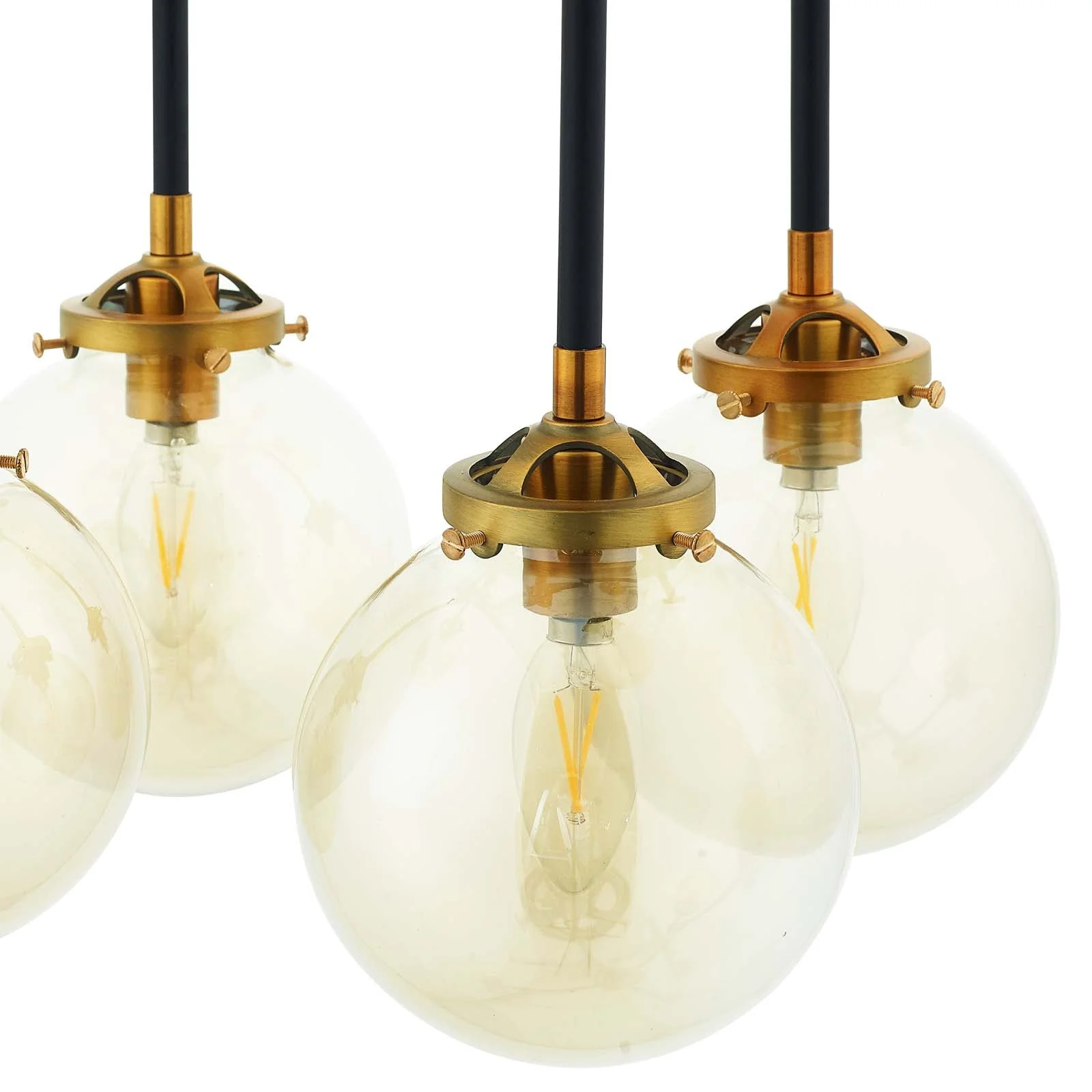 Ambition Amber Glass And Antique Brass 8 Light Pendant Chandelier - Image 3