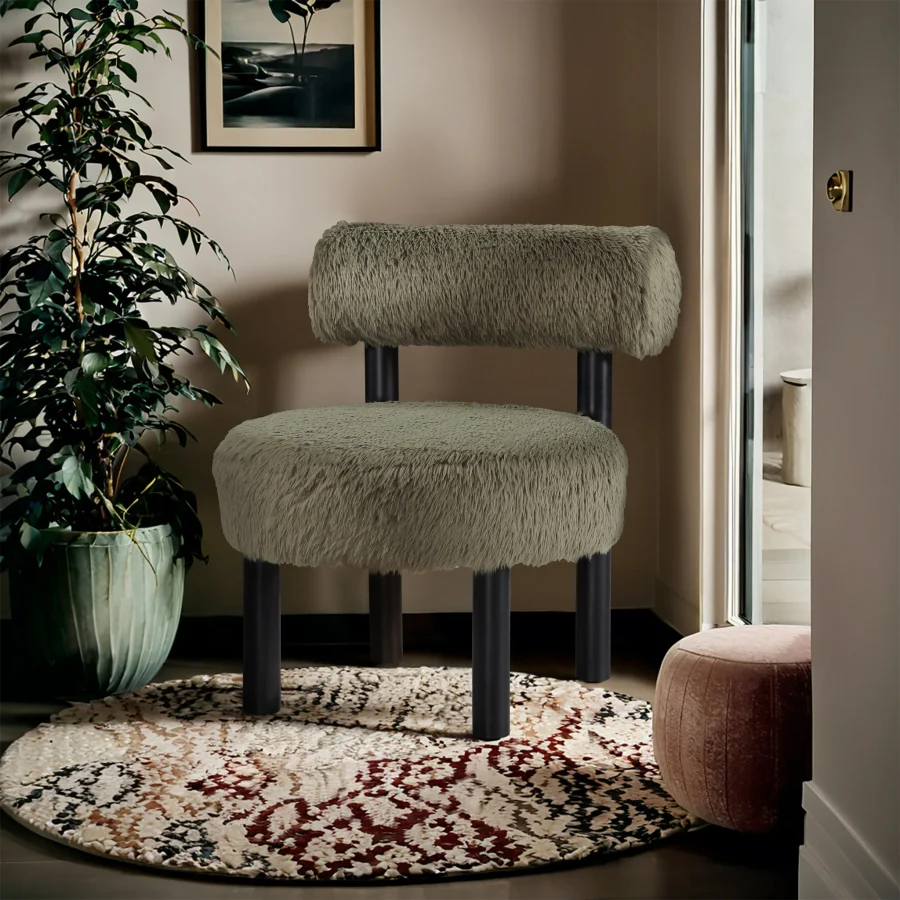 Ambre Vegan Shearling Fabric Upholstered Accent Chair - Image 21