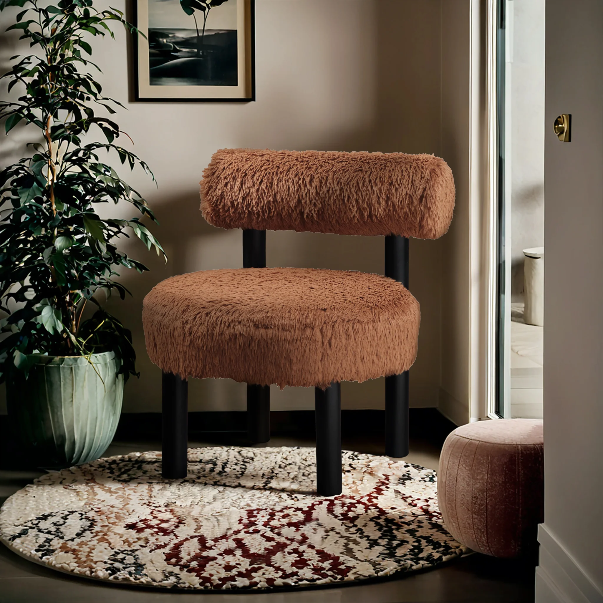 Ambre Vegan Shearling Fabric Upholstered Accent Chair - Image 53