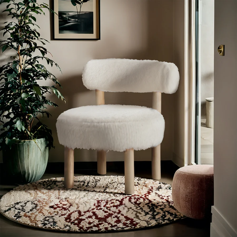 Ambre Vegan Shearling Fabric Upholstered Accent Chair - Image 12