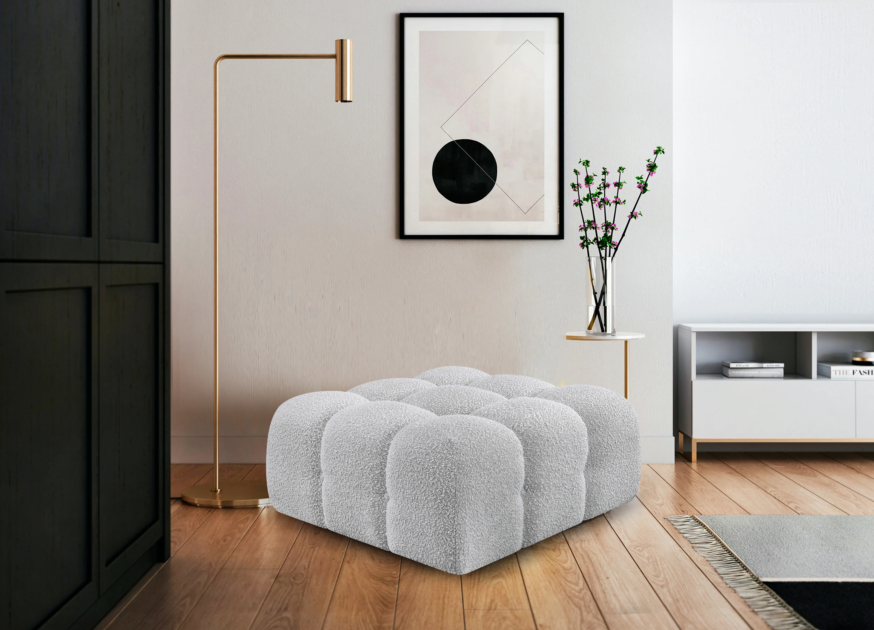 Ames Boucle Fabric Ottoman - Image 10
