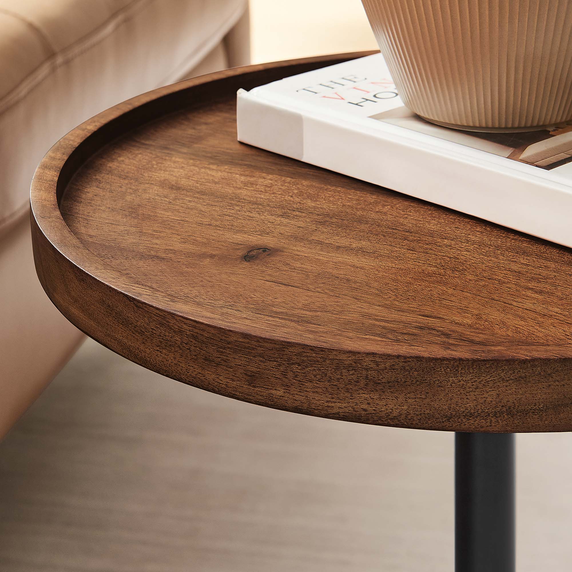 Amina Round Acacia Wood Side Table - Image 3