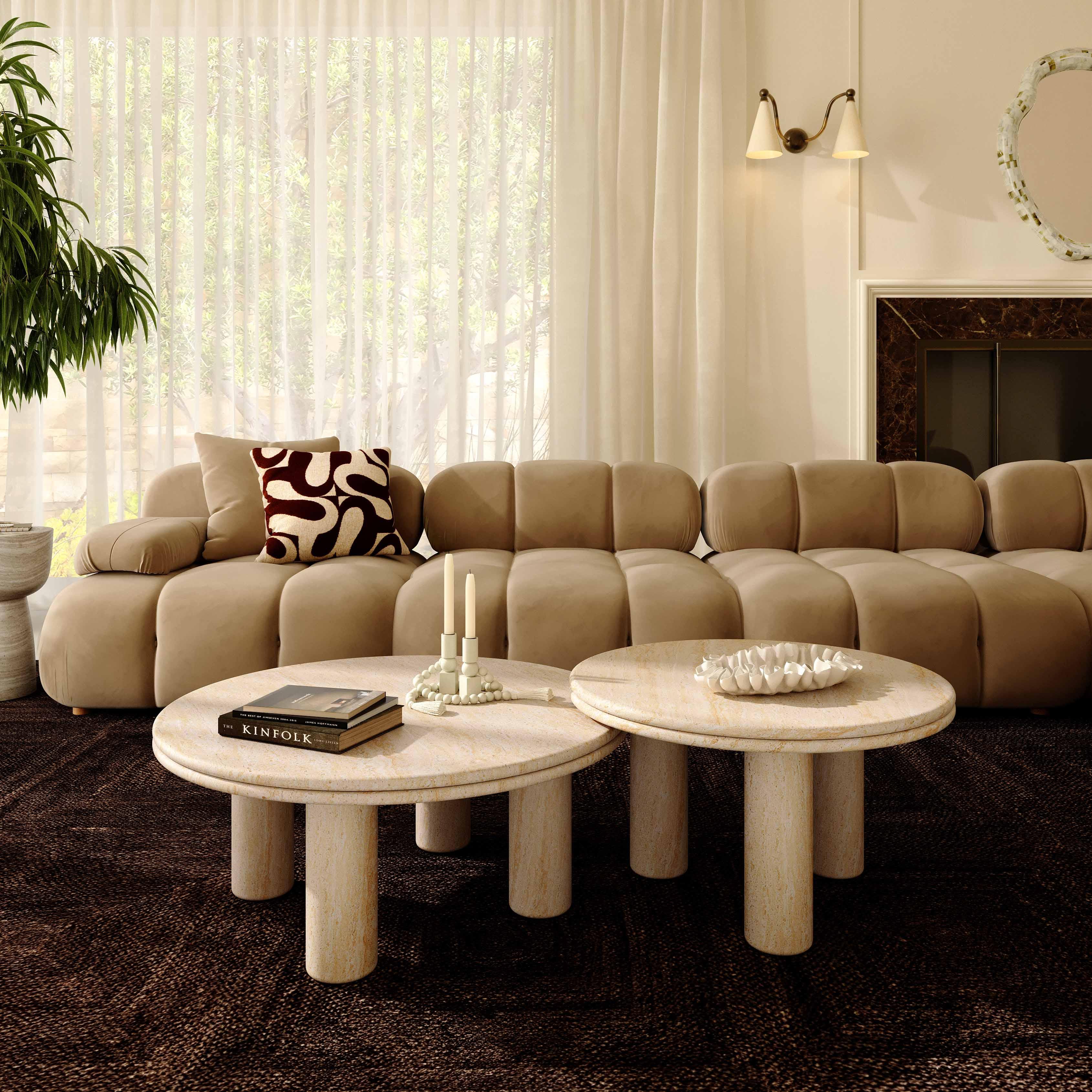 Amora Faux Travertine Indoor/Outdoor Round Accent Table (26"-32") - Image 8
