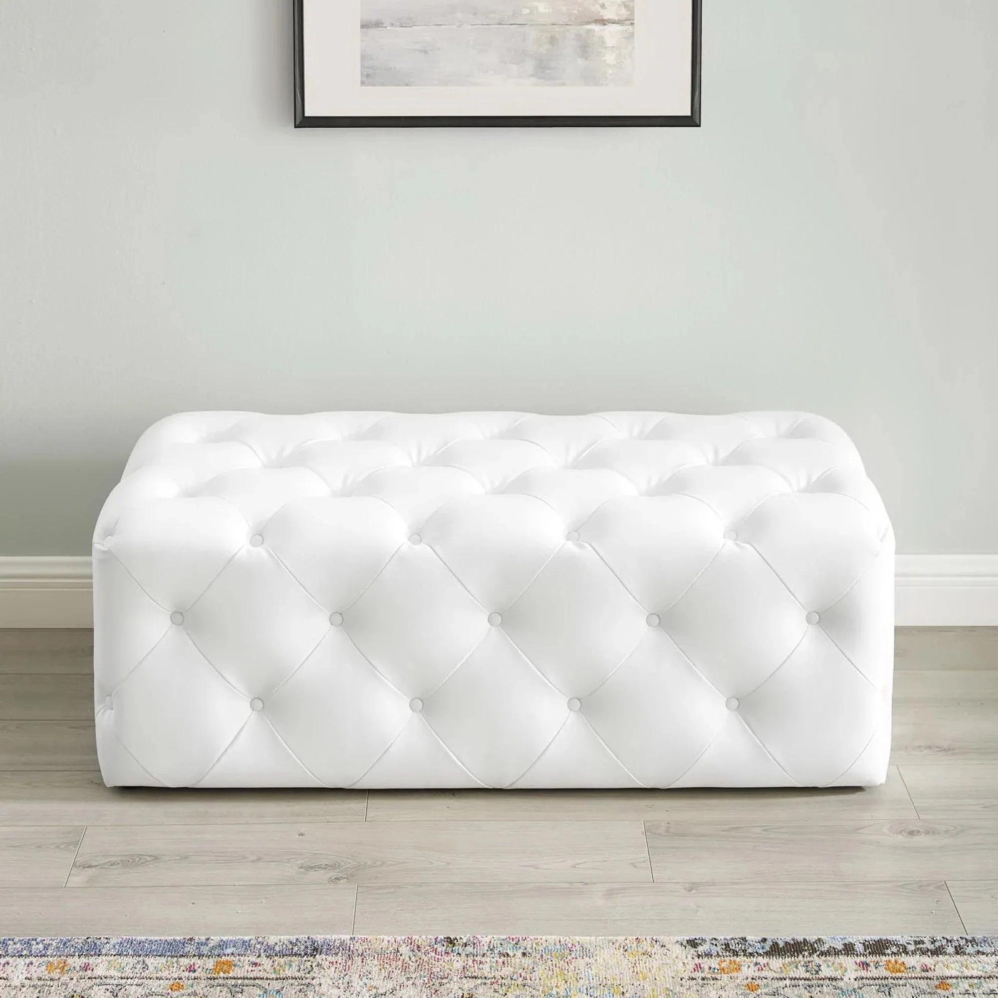 Amour 48" Tufted Button Entryway Faux Leather Bench in White - Image 4