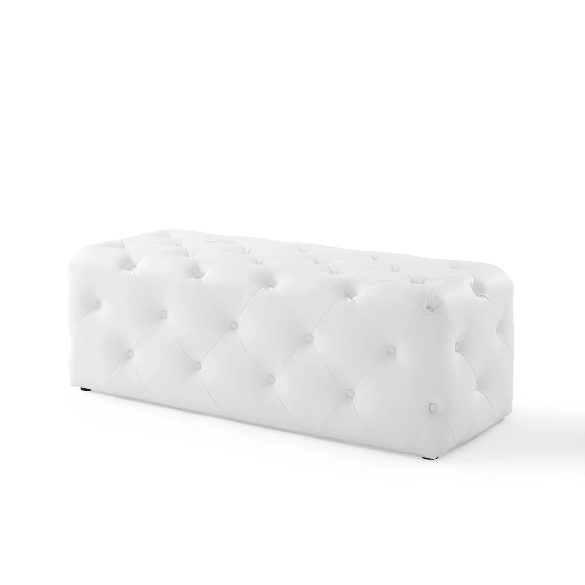 Amour 48" Tufted Button Entryway Faux Leather Bench in White - Image 6
