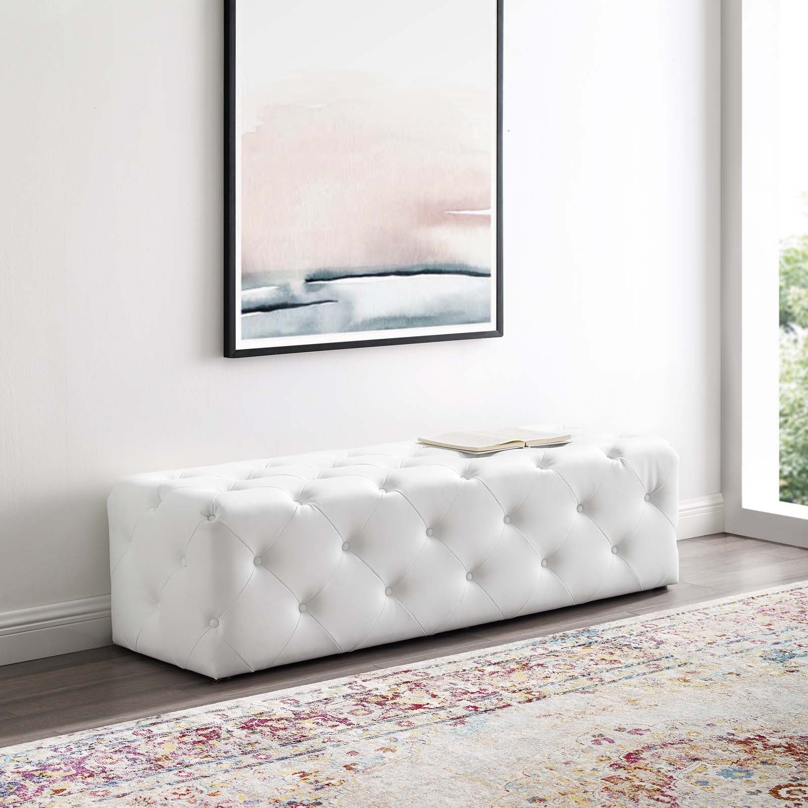 Amour Tufted Button Entryway Faux Leather Bench - Image 2