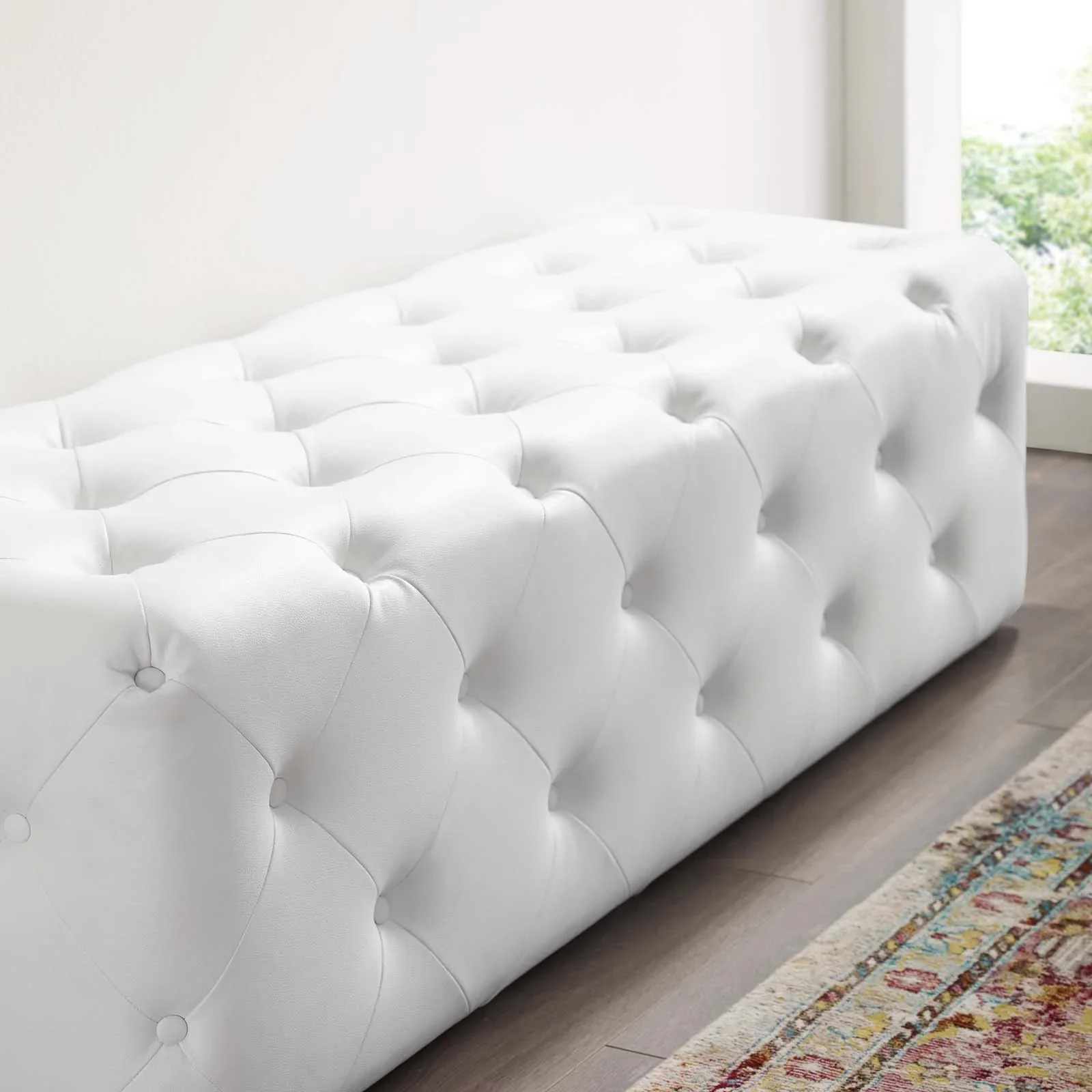 Amour Tufted Button Entryway Faux Leather Bench - Image 3