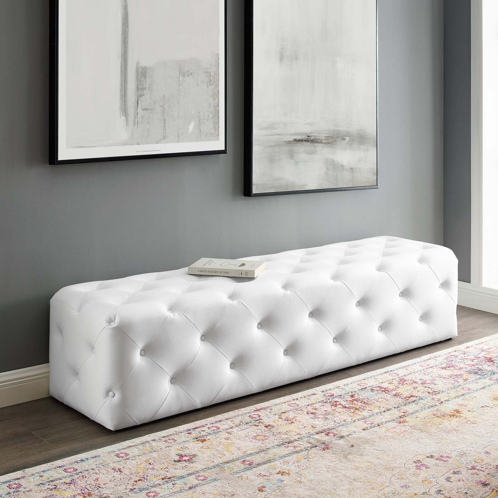 Amour Tufted Button Entryway Faux Leather Bench - Image 2