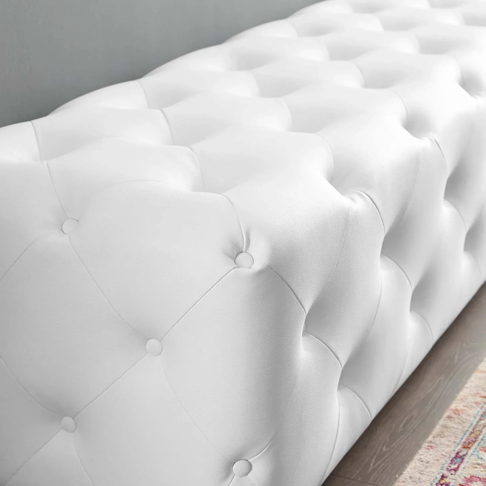 Amour Tufted Button Entryway Faux Leather Bench - Image 3