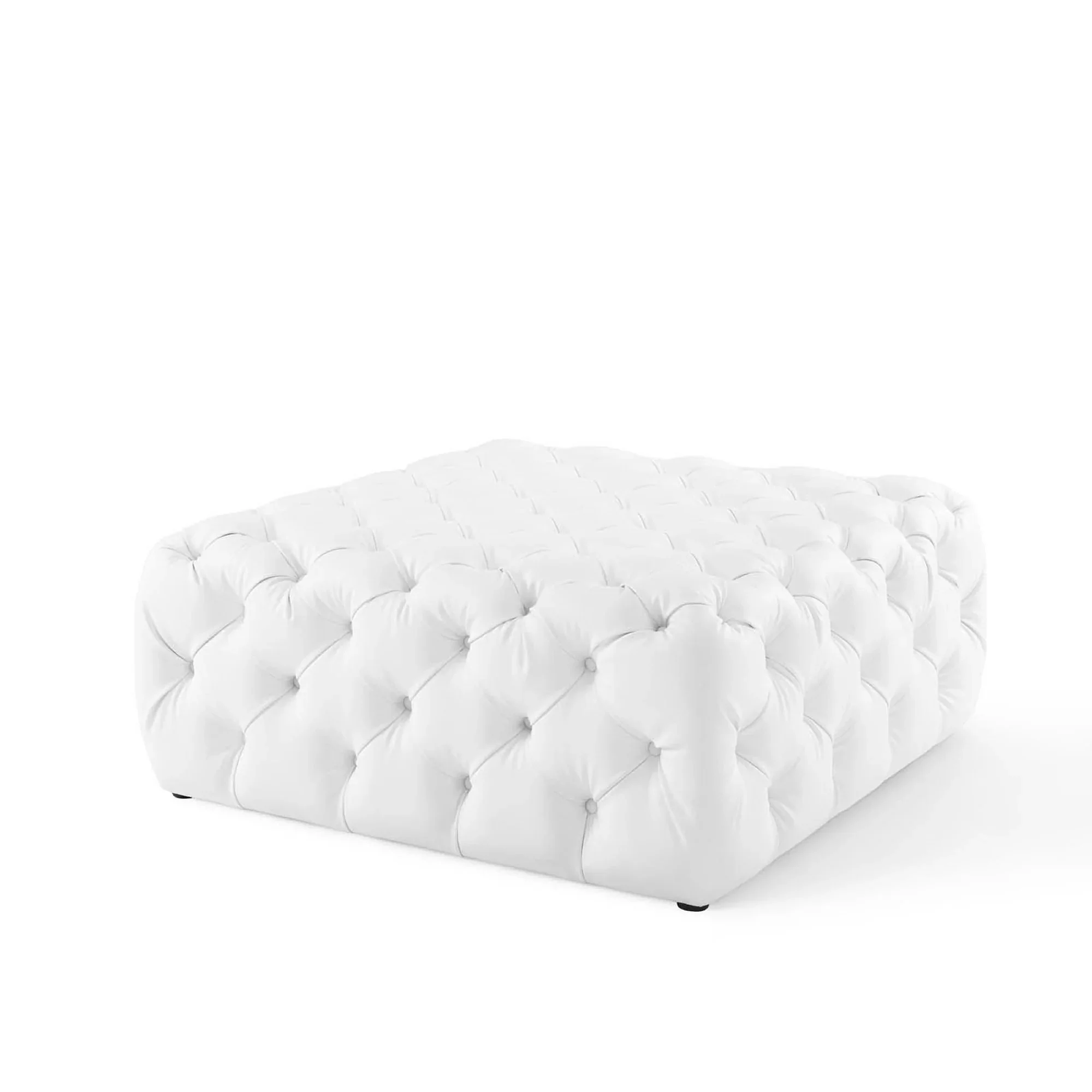 Amour Tufted Button Large Square Faux Leather Ottoman in White - Image 3
