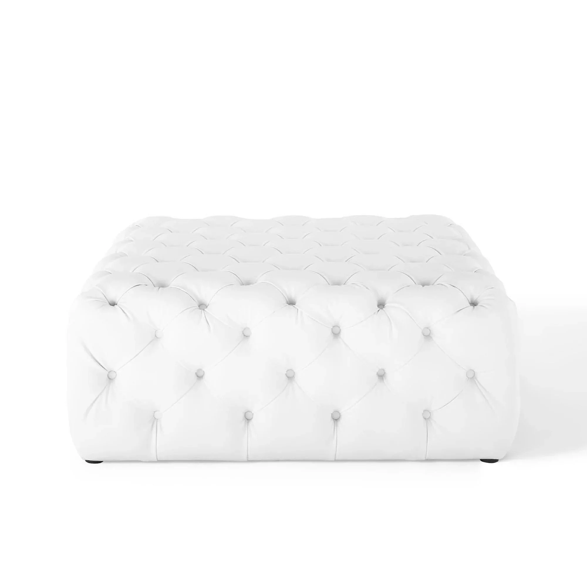 Amour Tufted Button Large Square Faux Leather Ottoman in White - Image 4