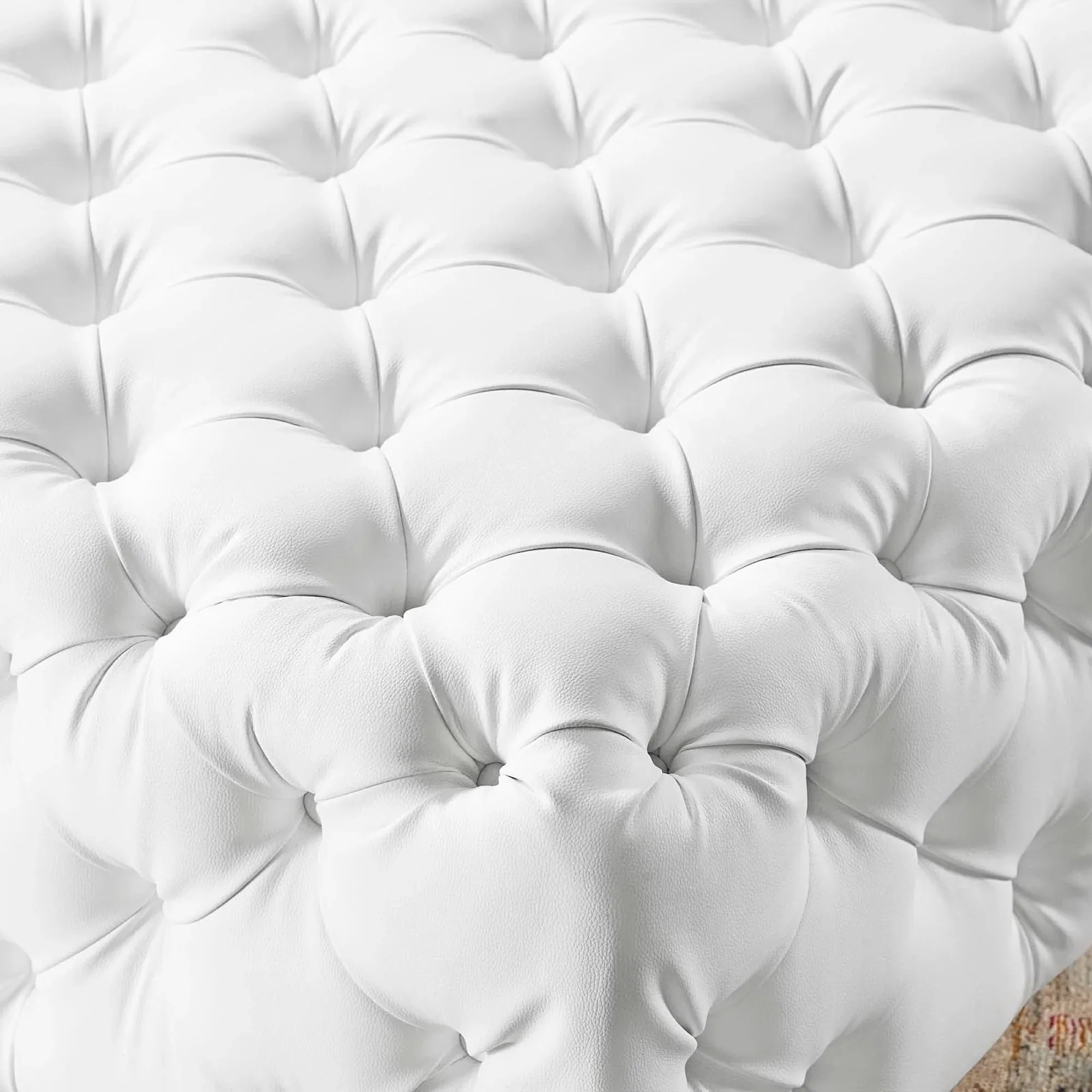 Amour Tufted Button Large Square Faux Leather Ottoman in White - Image 5