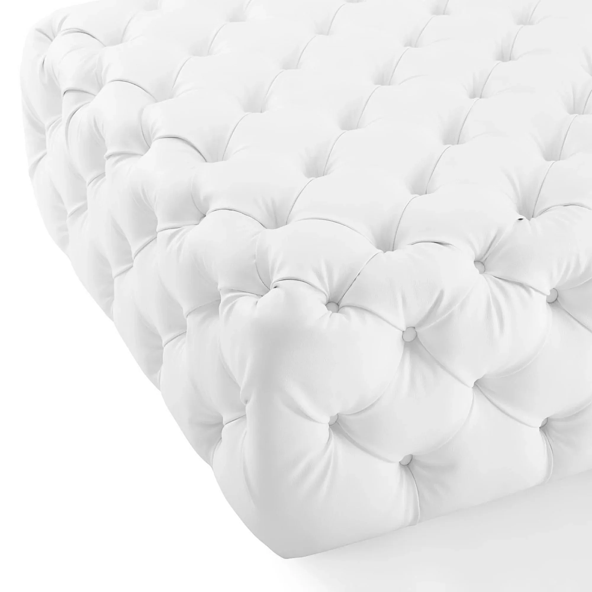 Amour Tufted Button Large Square Faux Leather Ottoman in White - Image 6