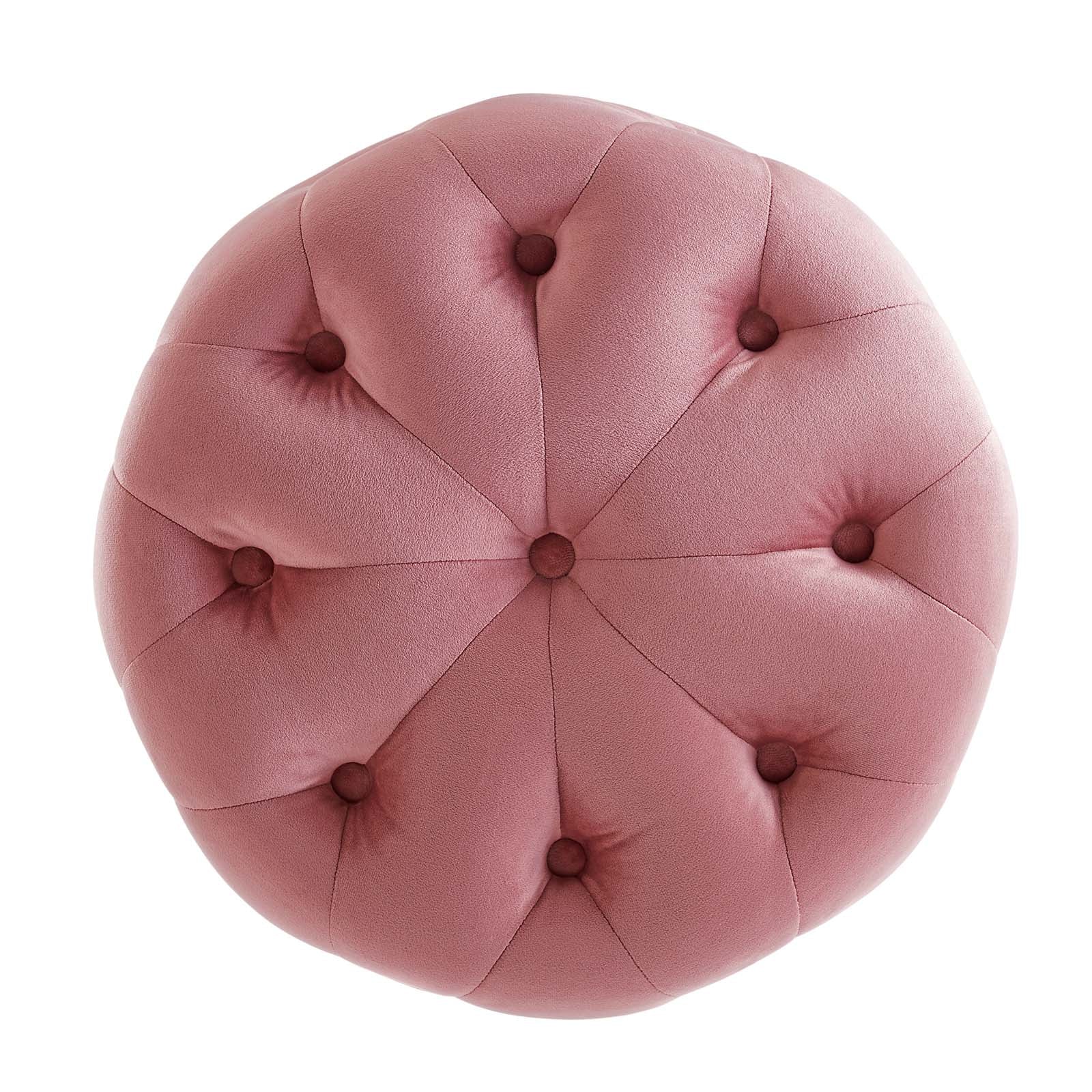 Amour Tufted Button Round Performance Velvet Ottoman - Image 5