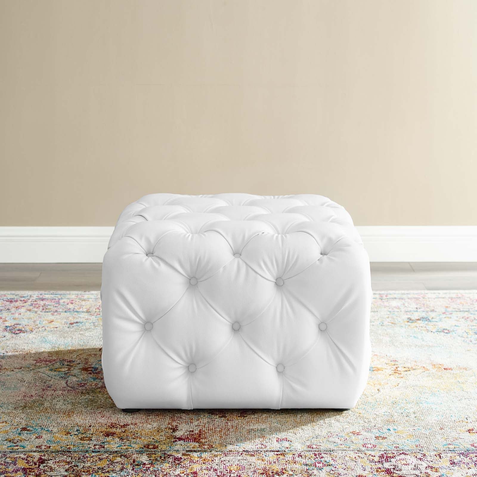 Amour Tufted Button Square Faux Leather Ottoman - Image 3