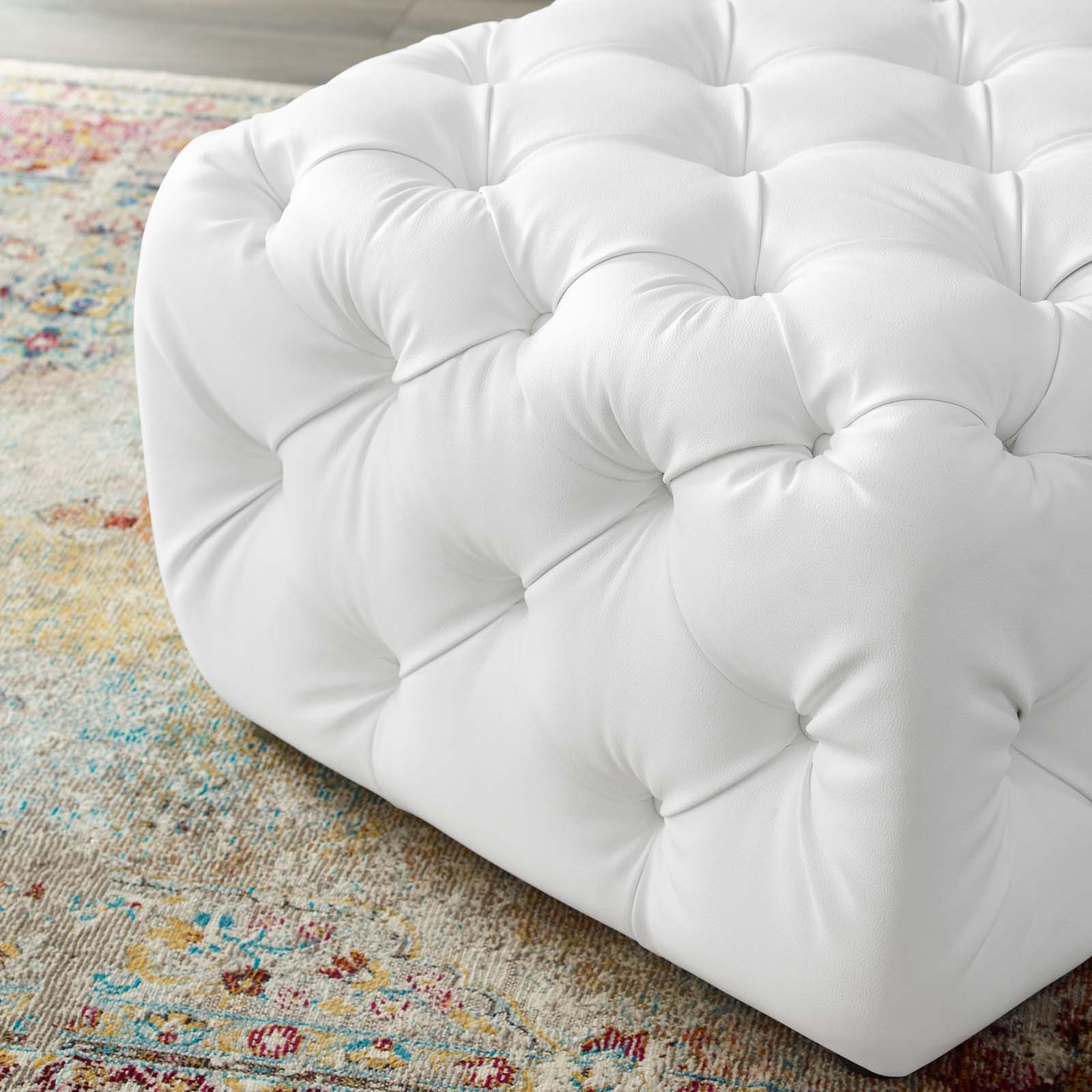 Amour Tufted Button Square Faux Leather Ottoman - Image 4