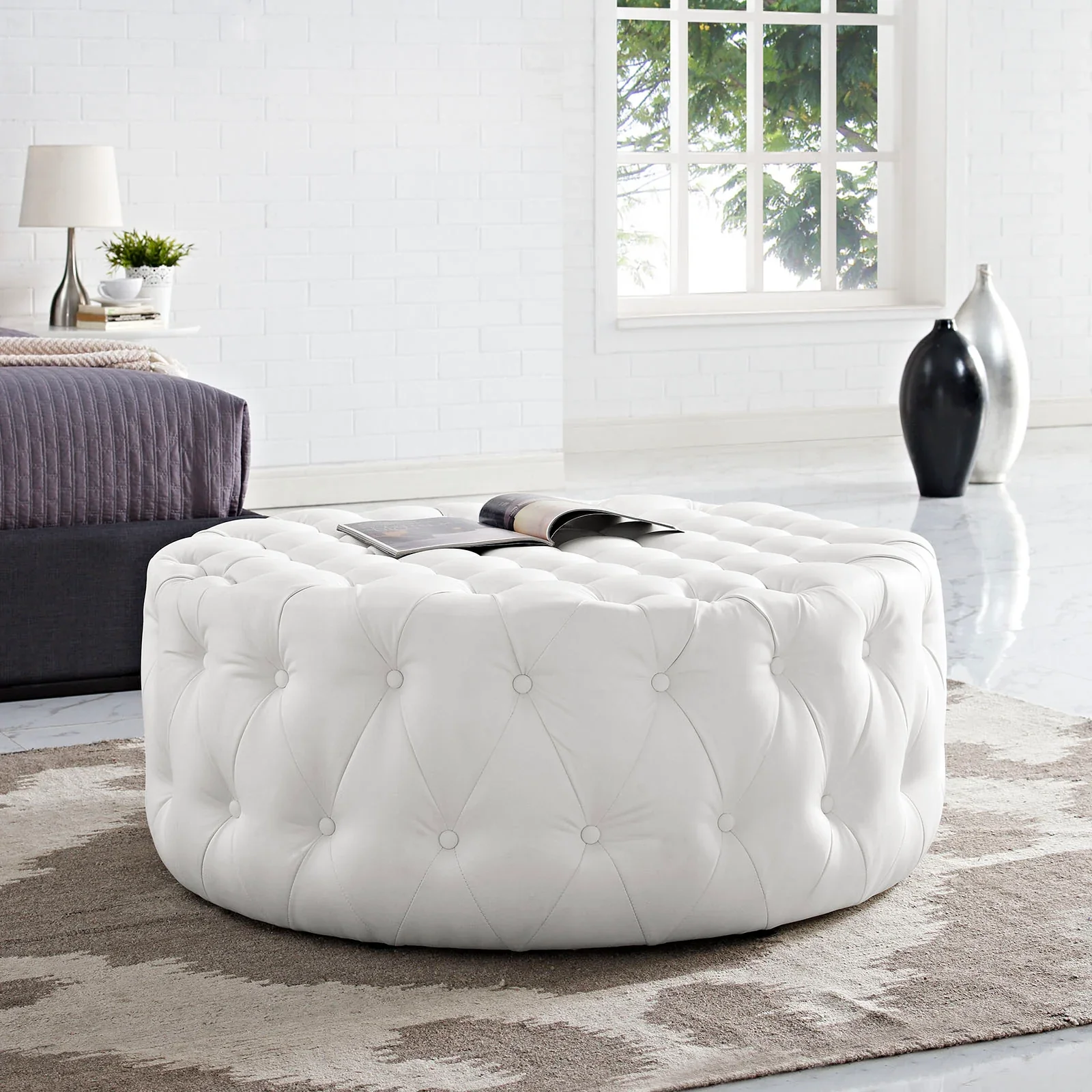 Amour Upholstered Vinyl Ottoman - Image 7