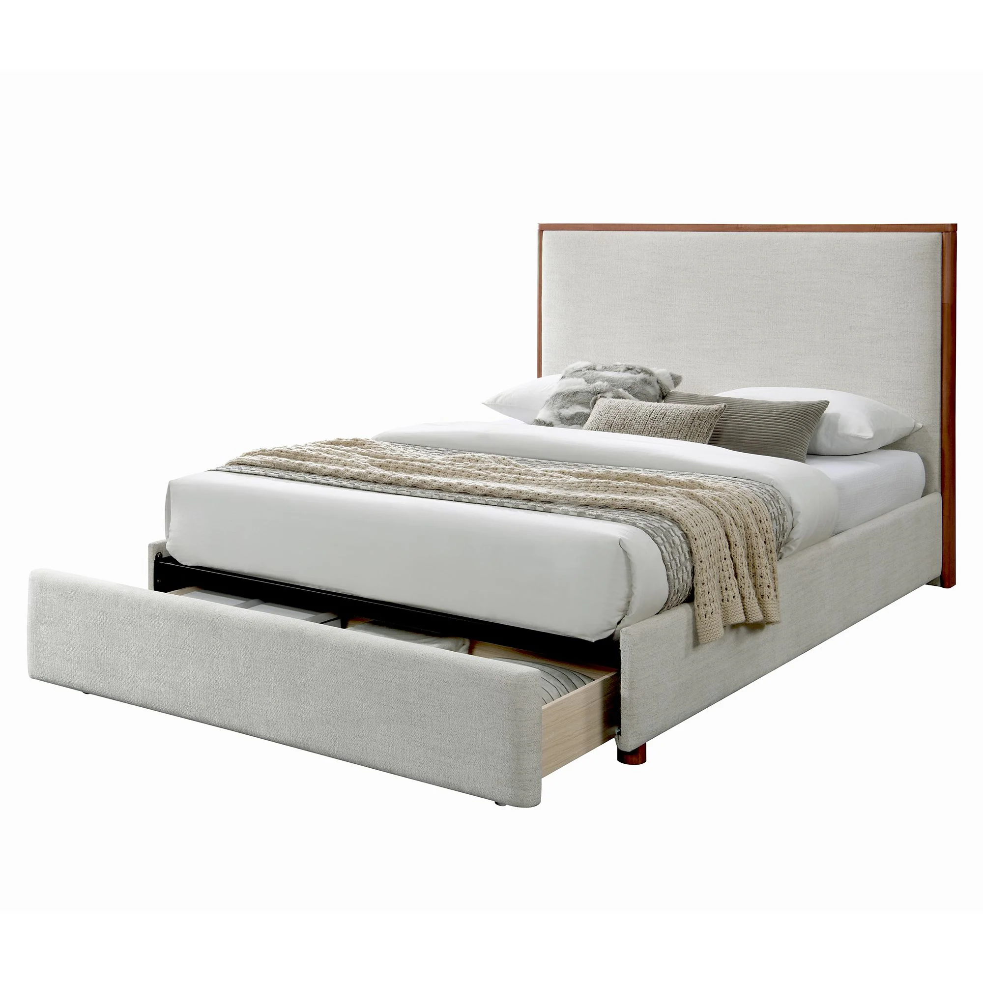 Andover 60" Queen Platform Bed with Drawer in Oat - Image 3