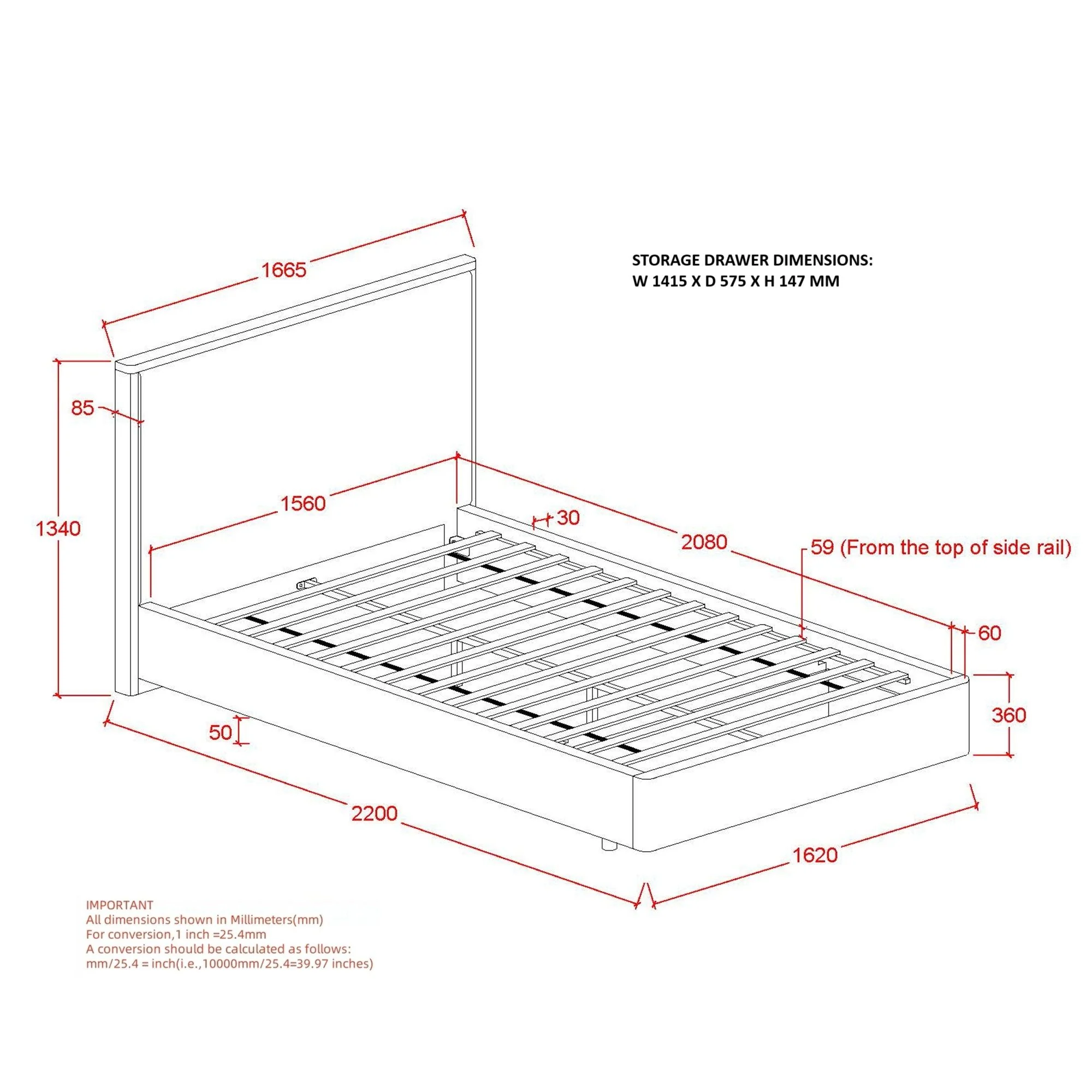 Andover 60" Queen Platform Bed with Drawer in Oat - Image 8