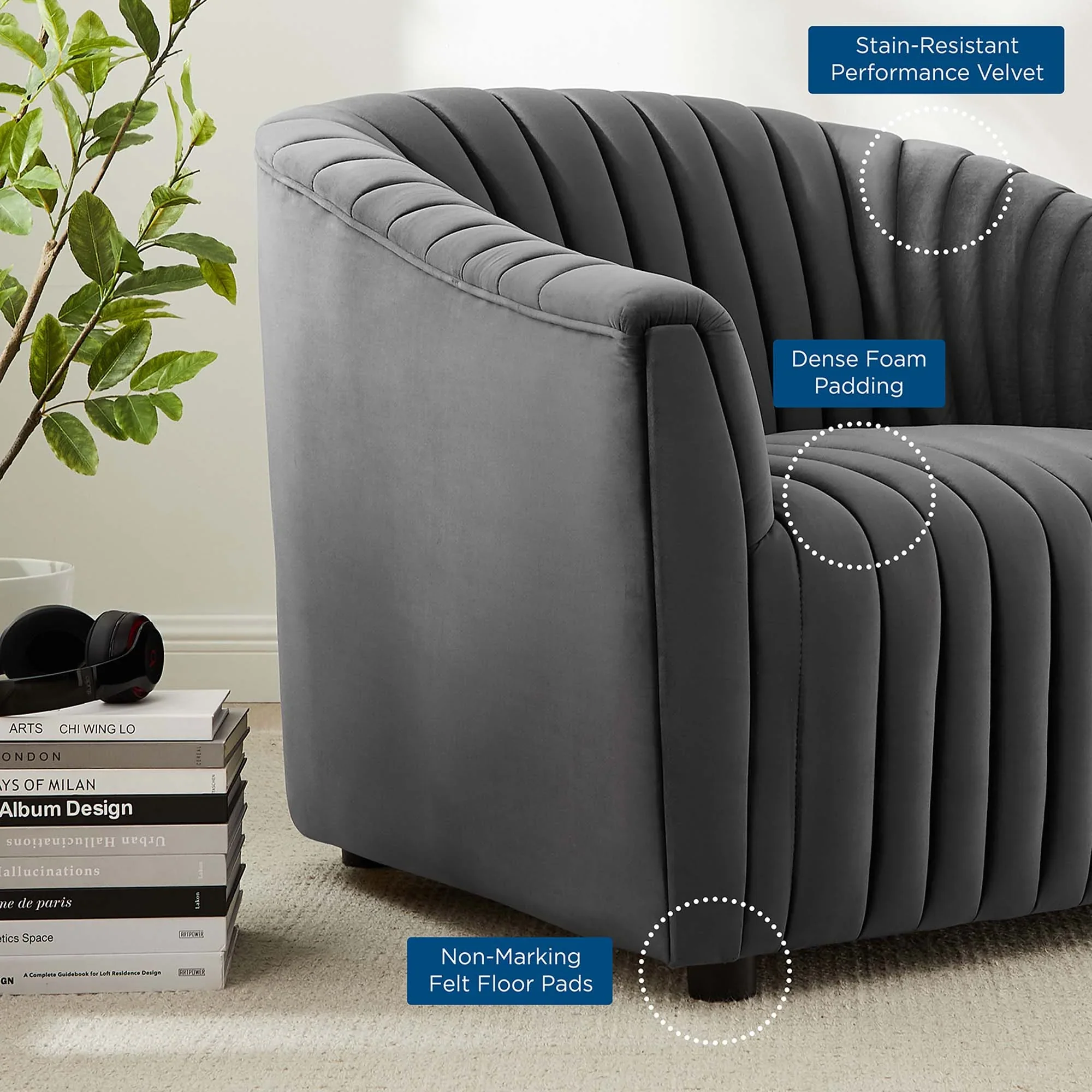 Announce Performance Velvet Channel Tufted Armchair - Image 8
