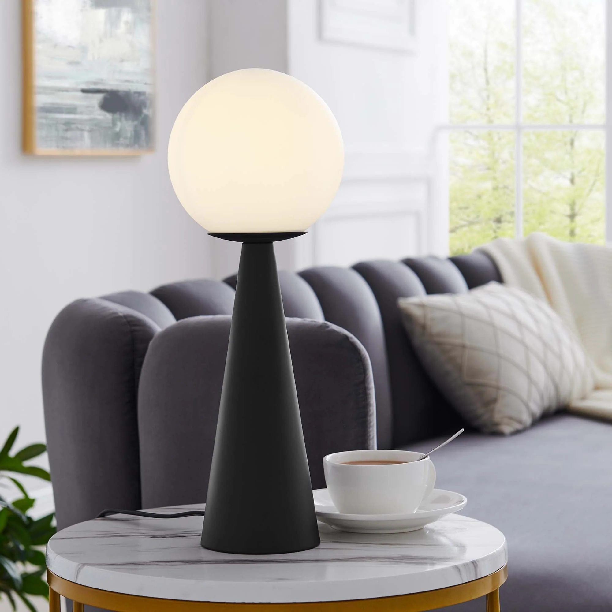 Apex Glass Globe Glass Table Lamp in White Black - Image 3