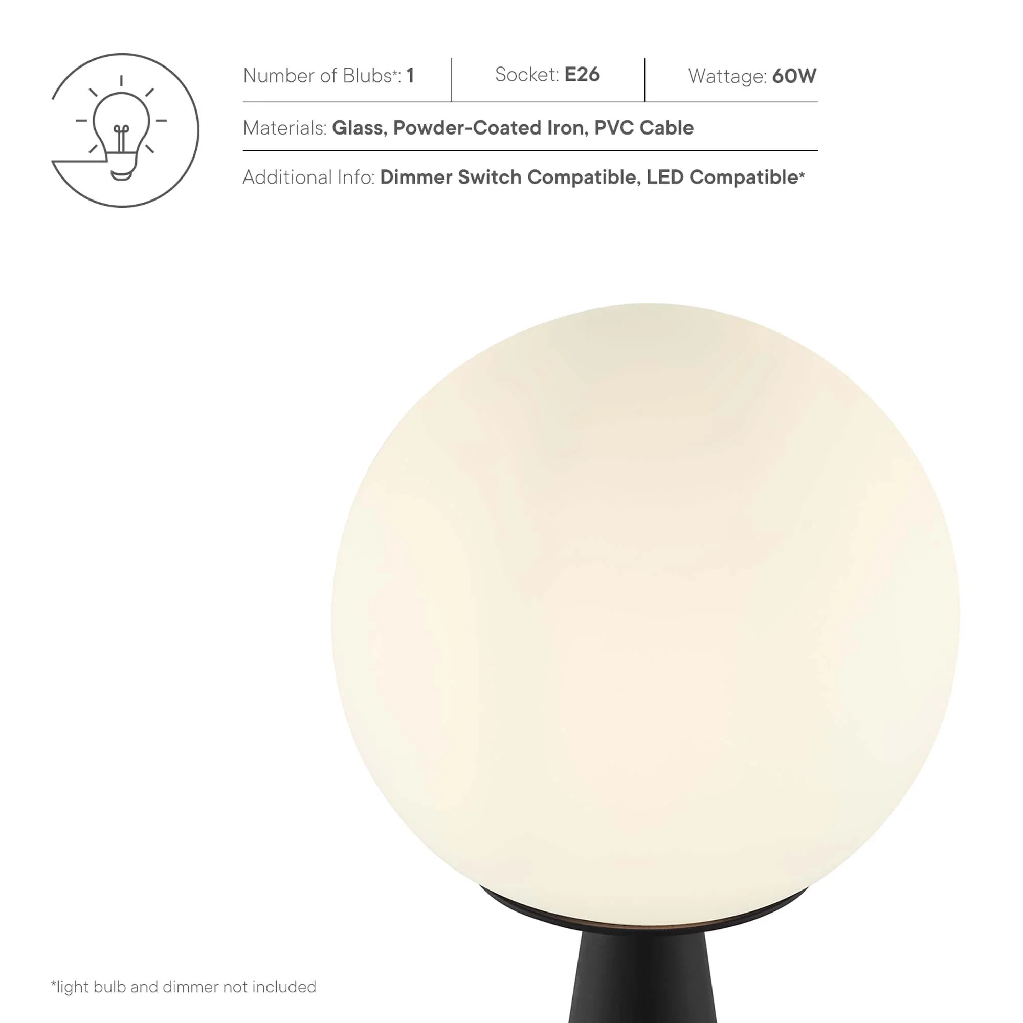Apex Glass Globe Glass Table Lamp in White Black - Image 7