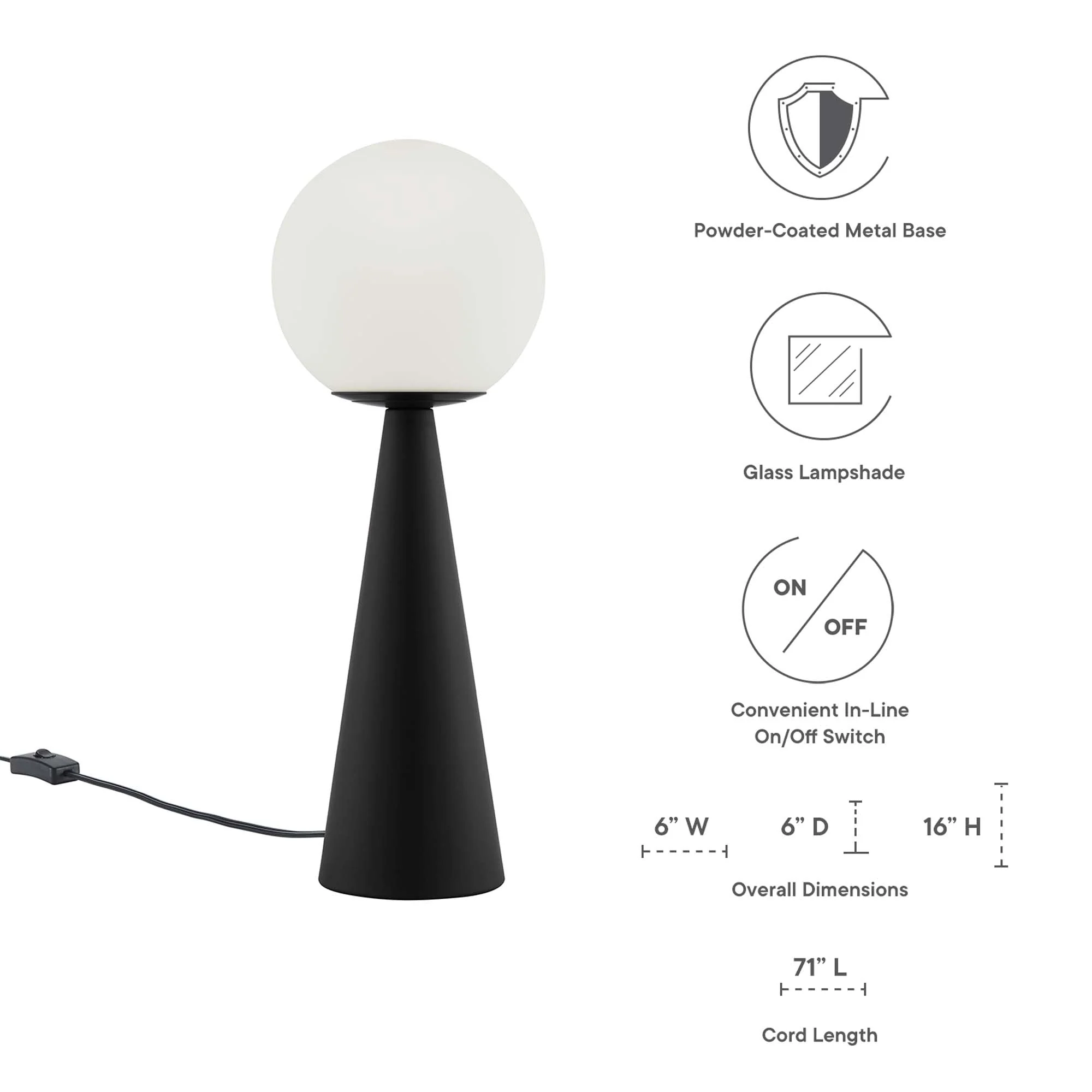 Apex Glass Globe Glass Table Lamp in White Black - Image 8