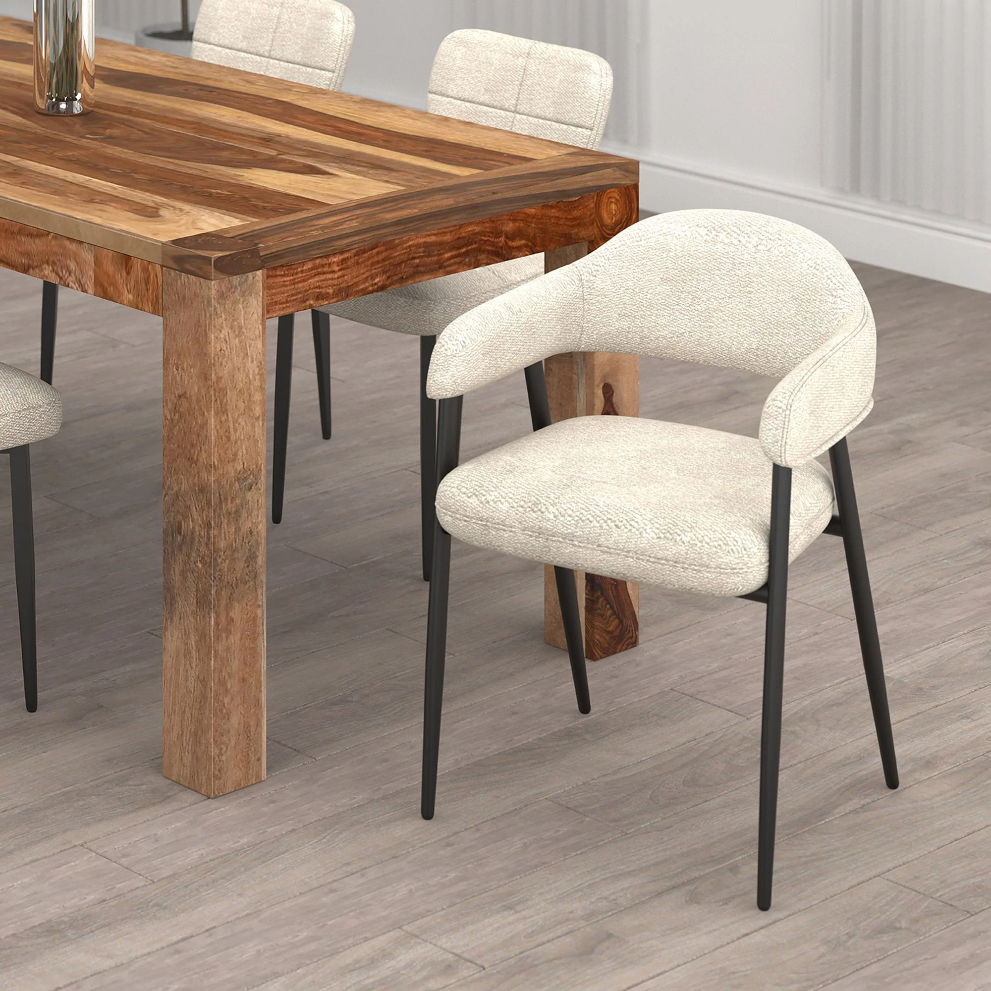 Archer Dining Chair, set of 2, in Beige Fabric and Black - Image 2