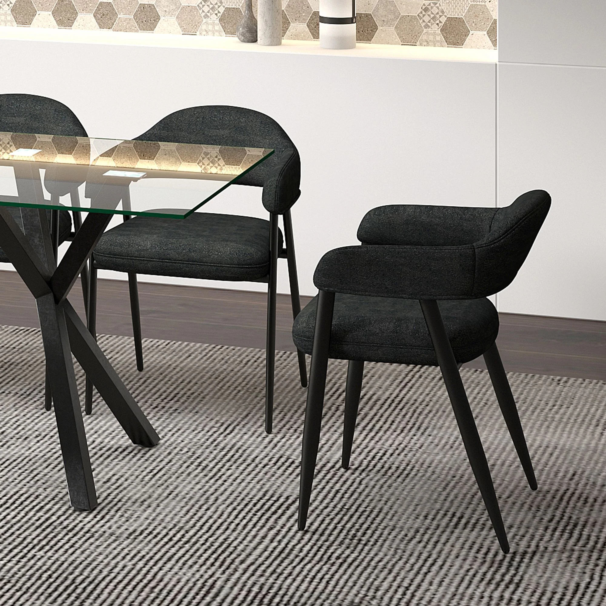 Archer Dining Chair, set of 2, in Charcoal Fabric and Black - Image 2
