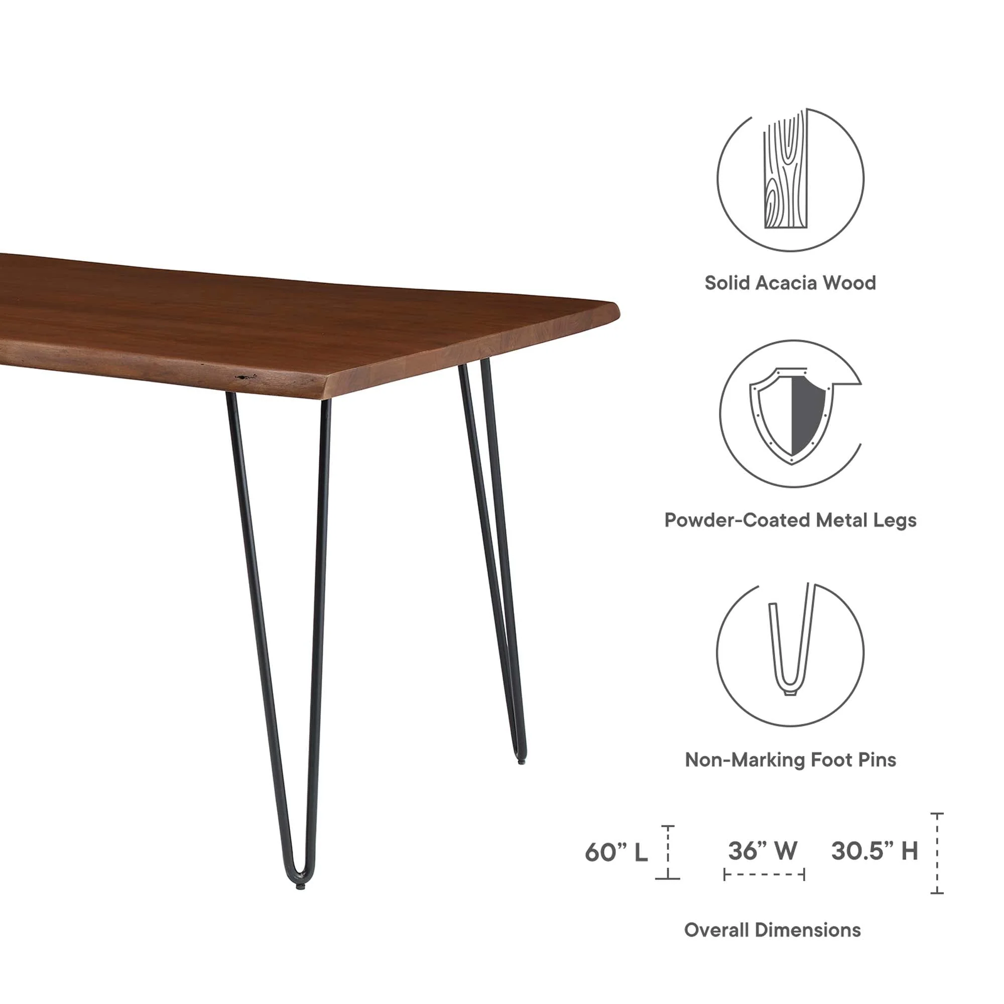 Ardor 60" Live Edge Acacia Wood Acacia Wood Dining Table - Image 10