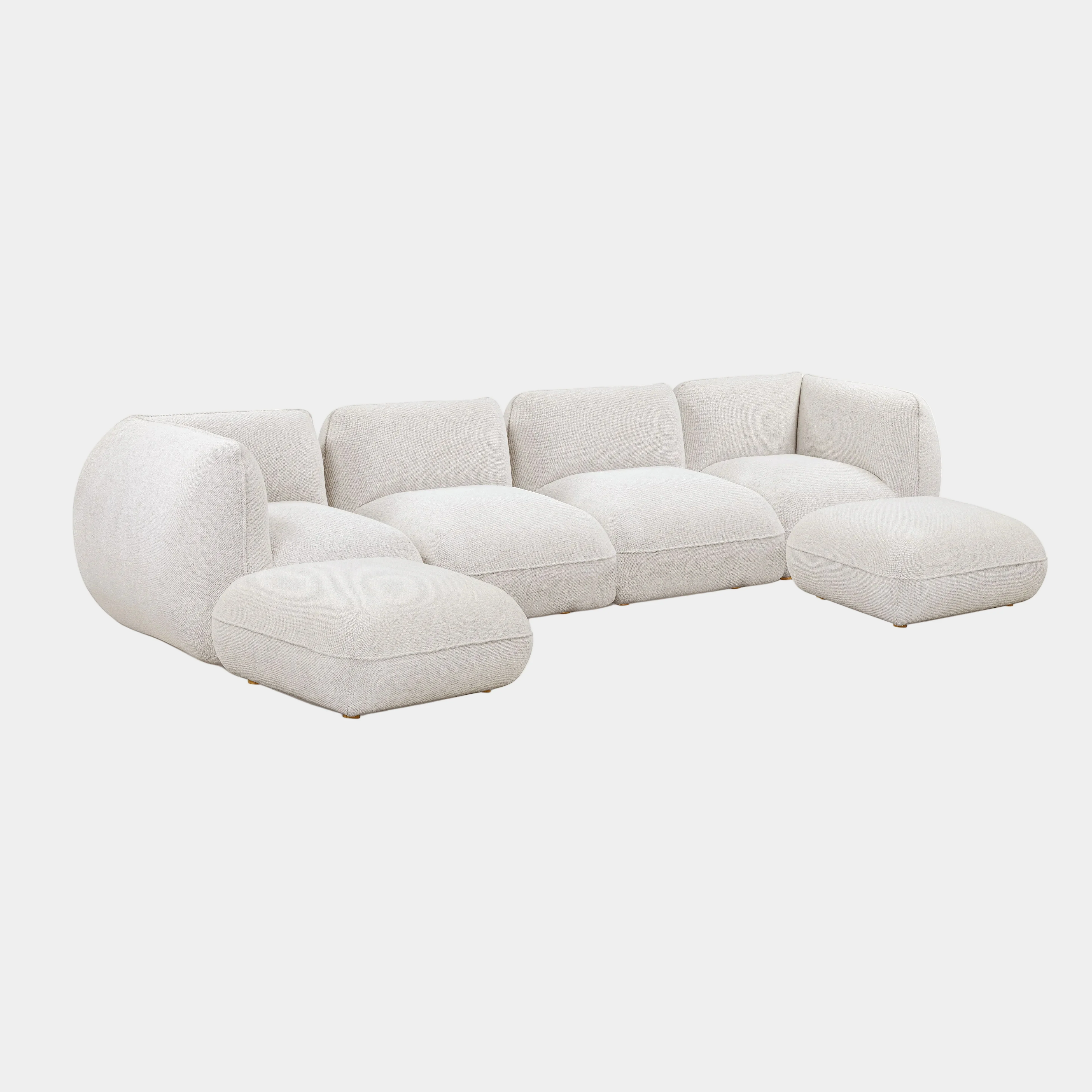 Arezza Stone White Contract-Grade Basketweave Chenille Modular U-Chaise Sectional