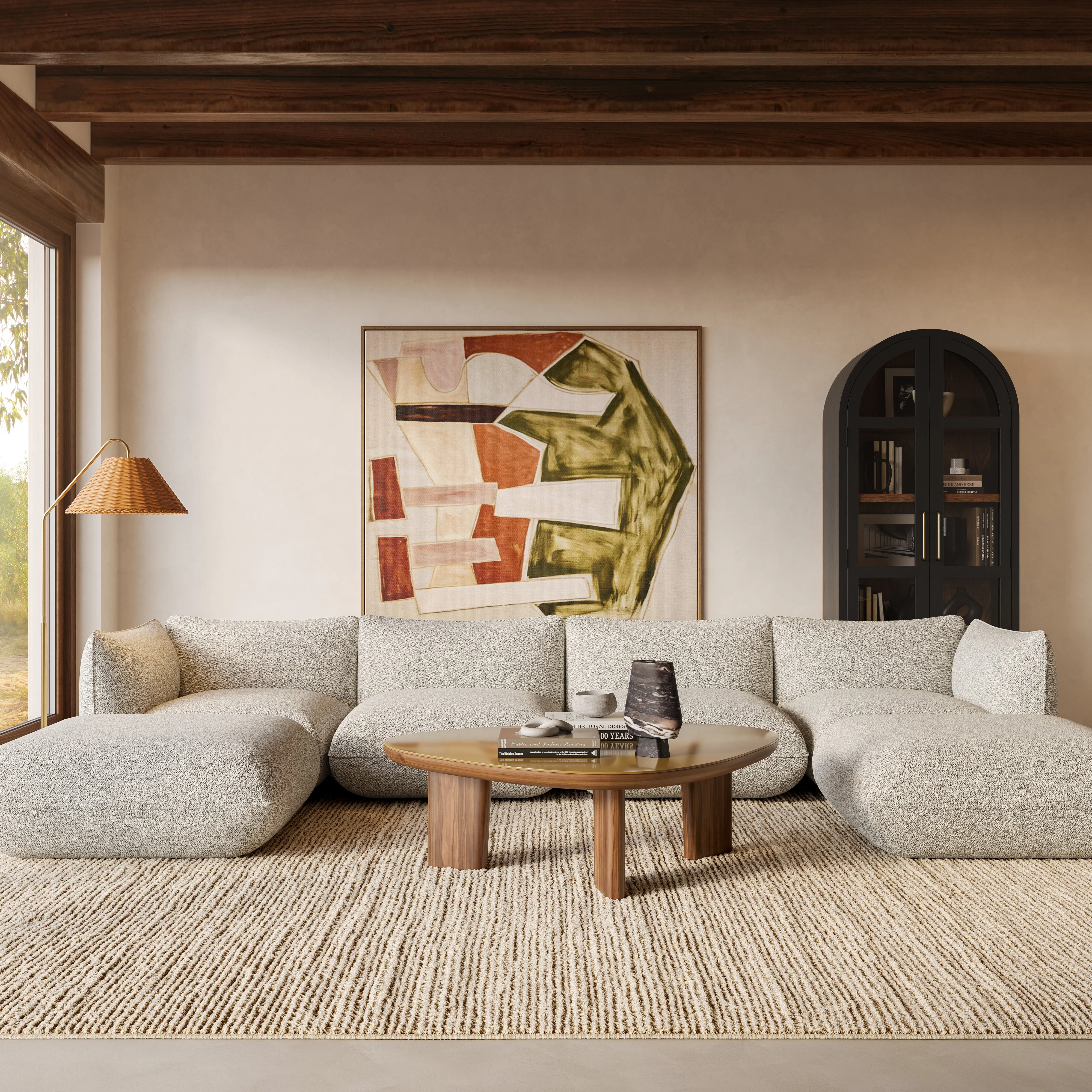 Arezza Stone White Contract-Grade Basketweave Chenille Modular U-Chaise Sectional - Image 2