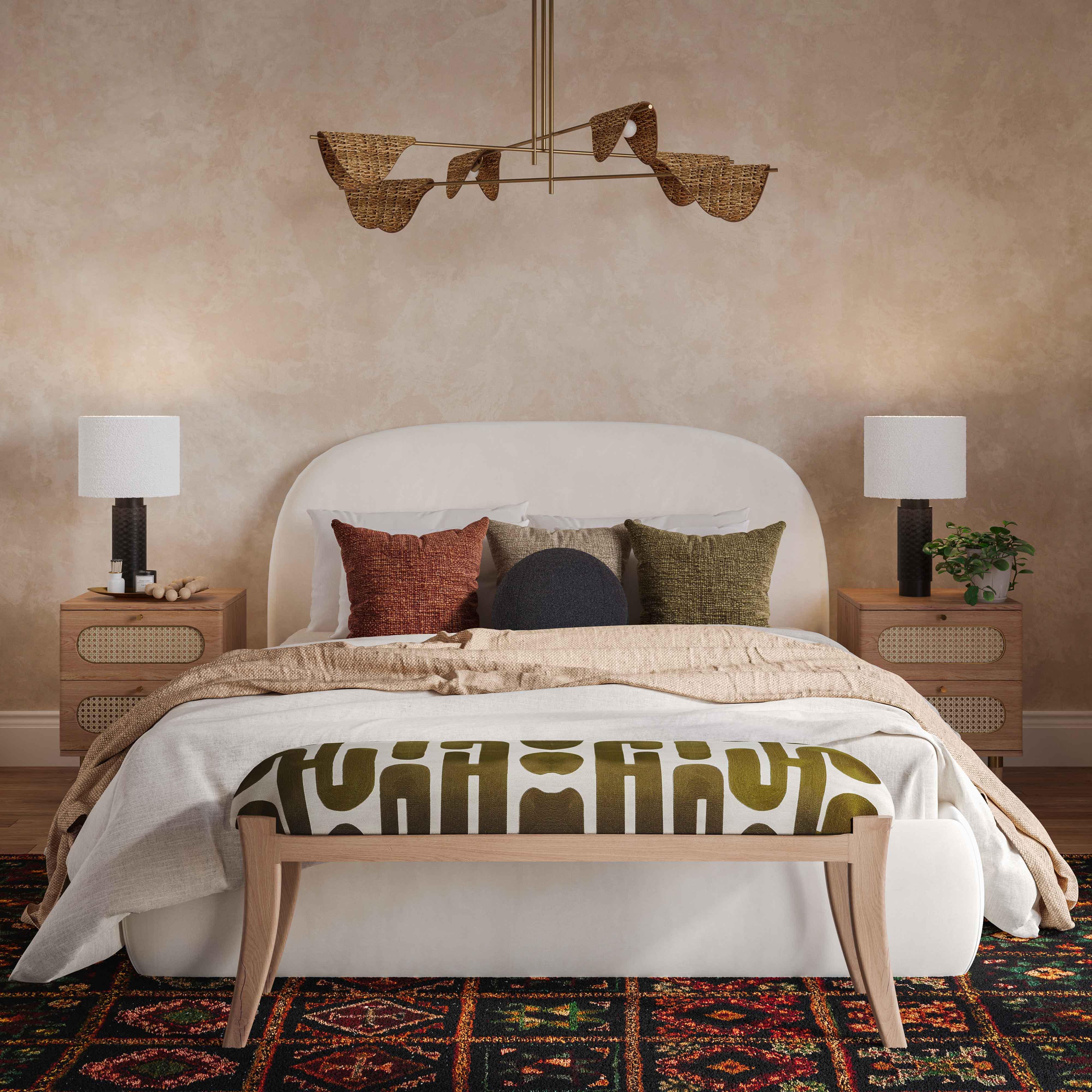Arielle 48" Olive & White Embroidered Bench - Image 2